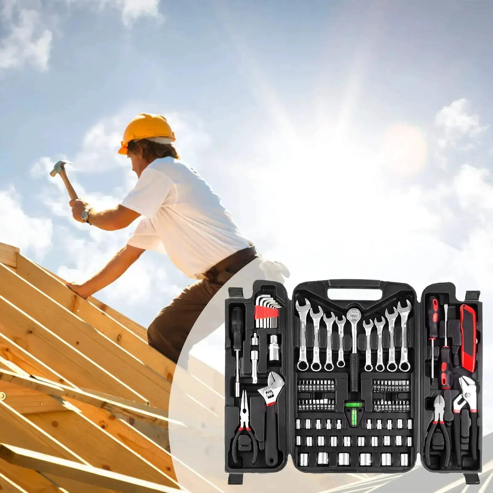 95 Piece Diy Tool Set With Portable Plastic Toolbox And Adjustable Wrench Pliers Socket Bits For Home Garage And Apartment Repairs Everyday Fixes Grab And Go - Image 2