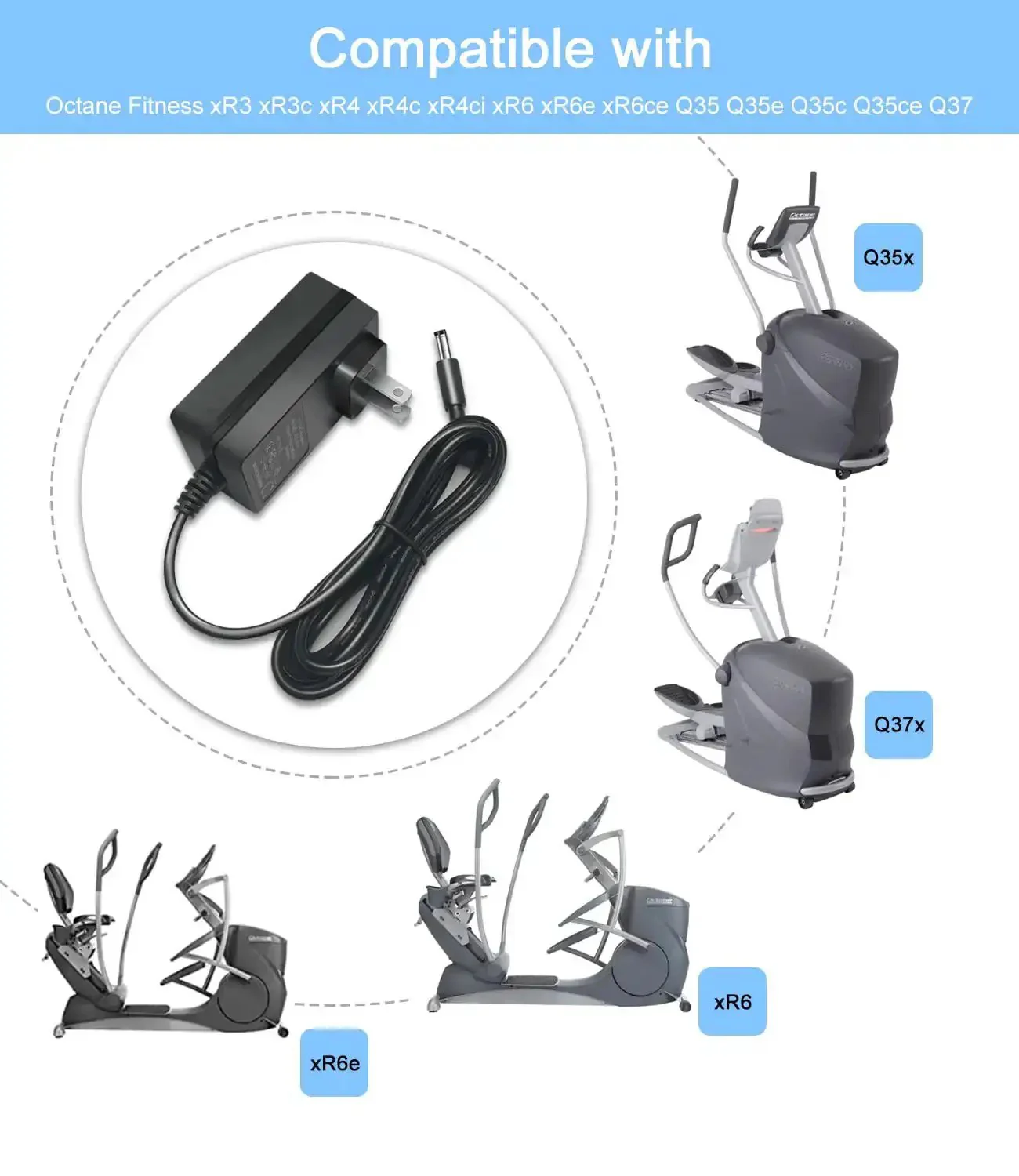 9V 2A Power Adapter That Works With Max Trainer M3 M5 M6 M7 M8 HVT Elliptical And Horizon Fitness Cardio Machines, 6 Ft Cable, 5.5x2.1mm Barrel Plug, AC 110-240V 50/60Hz DC Charger Power Supply - Image 7