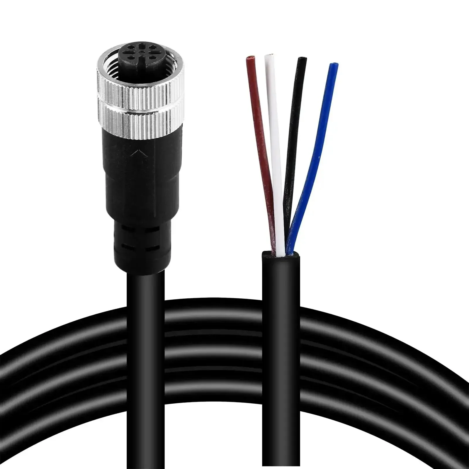 A Code Straight 4 Pin Female M12 Connector Cable For Aviation Sensor IP67 Waterproof Solder Locking System Gold Plated Brass Contacts 60V 2A Industrial Grade 1m