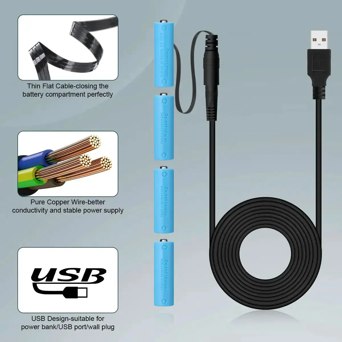 AA Battery Replacement Power Supply Cable for Continuous 24 Hour Use, Premium Copper Wire Build, No Battery Swaps Needed Plug In Power Solution for Remote Controls, Toys, Gadgets, Cameras and Small Electronics - Image 6