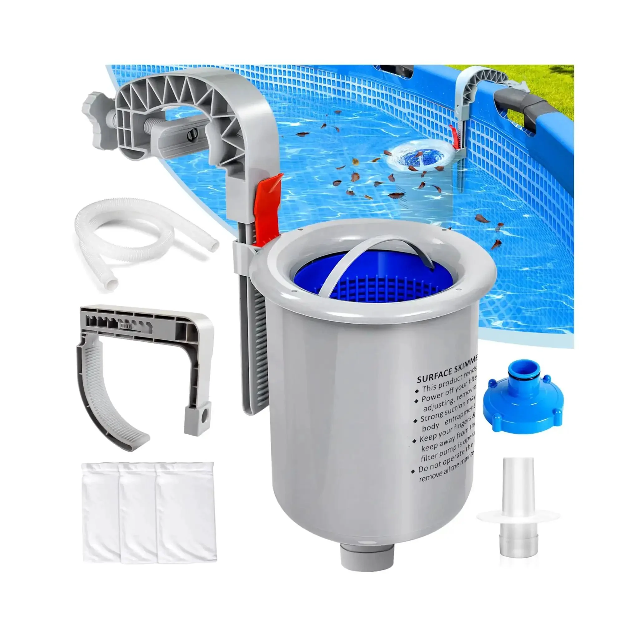Above Ground Pool Surface Skimmer Automatic Top Of Water Skimmer With Wall Mount Easy Install Removable Skimmer Basket Floating Pool Filter And Maintenance Kit For Fast Cleanups And Low Maintenance