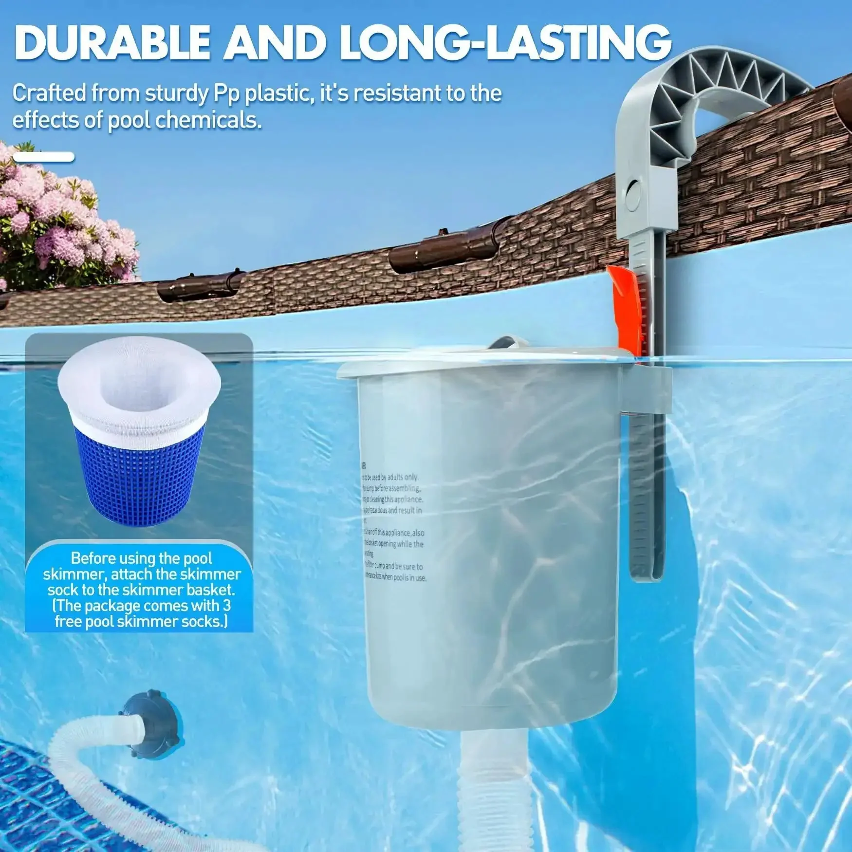 Above Ground Pool Surface Skimmer Automatic Top Of Water Skimmer With Wall Mount Easy Install Removable Skimmer Basket Floating Pool Filter And Maintenance Kit For Fast Cleanups And Low Maintenance - Image 3
