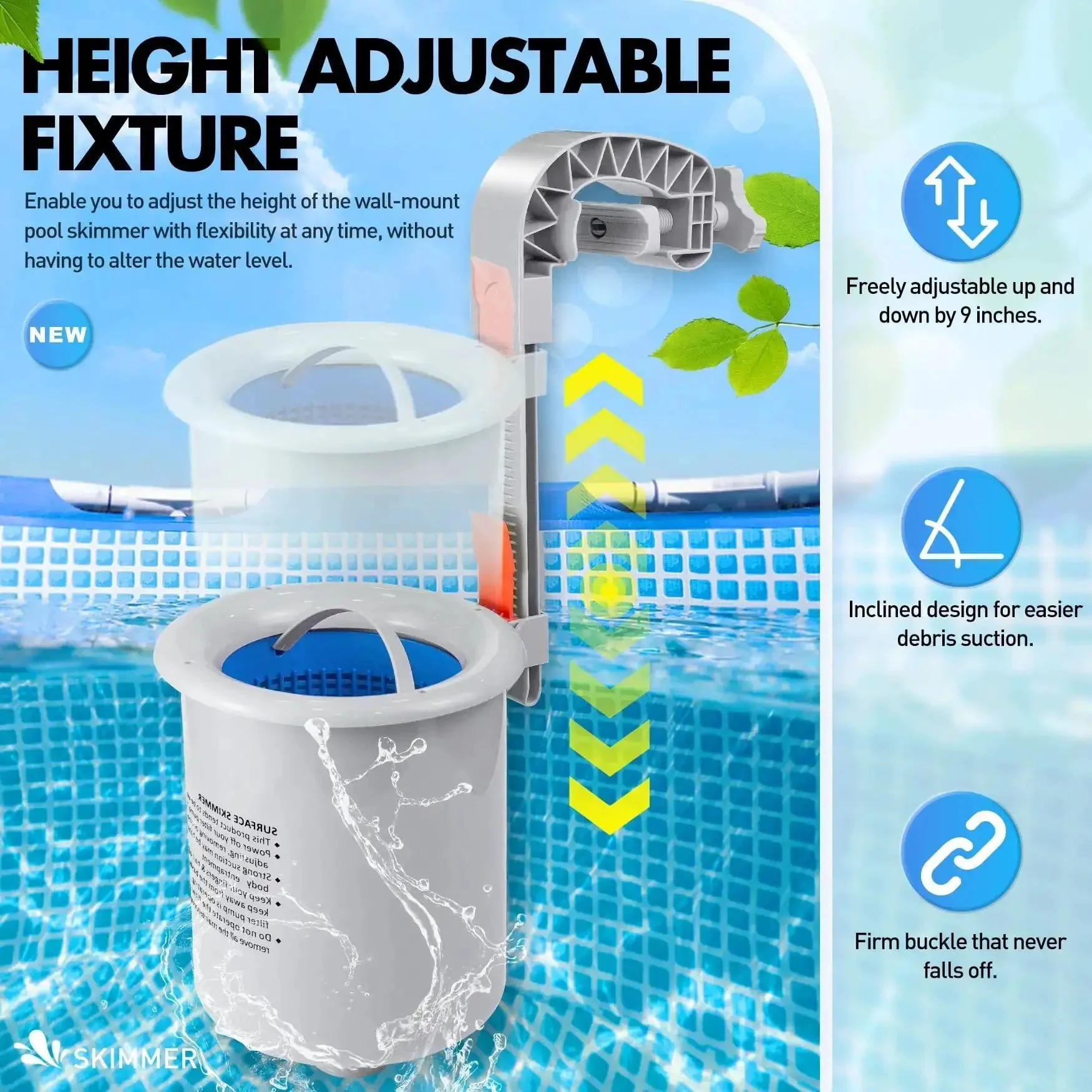 Above Ground Pool Surface Skimmer Automatic Top Of Water Skimmer With Wall Mount Easy Install Removable Skimmer Basket Floating Pool Filter And Maintenance Kit For Fast Cleanups And Low Maintenance - Image 6