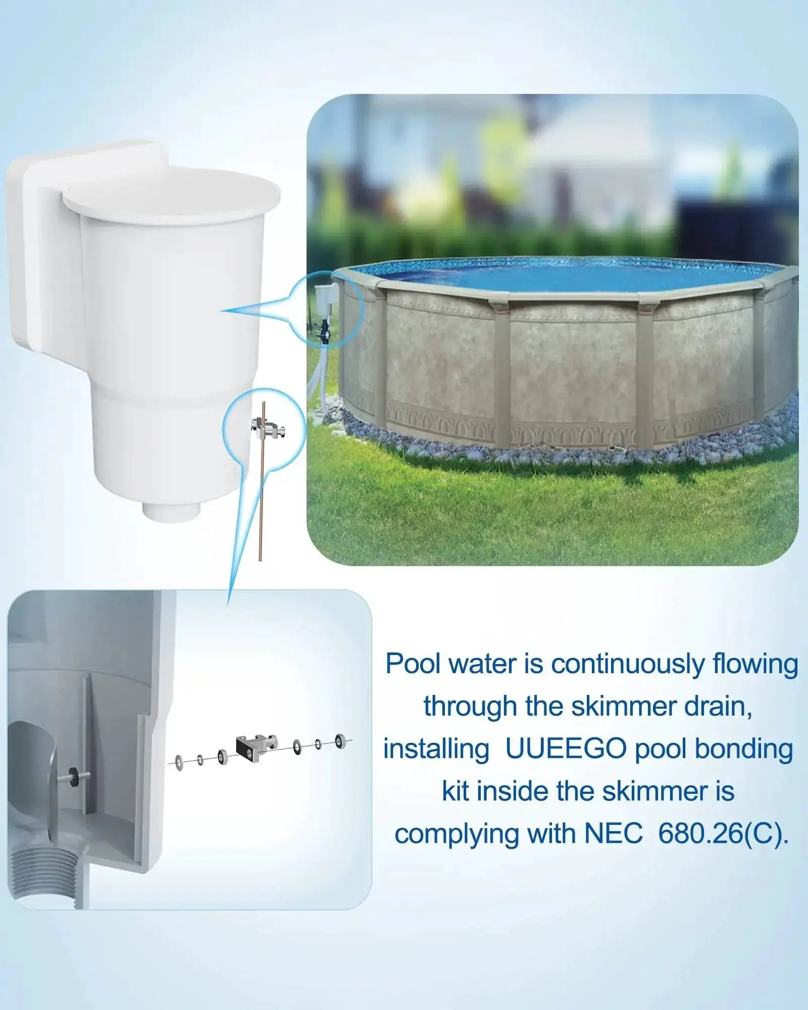 Above Ground Pool Water Bonding Kit For Skimmers, Constant Direct Contact Bonding With Pool Water, Equipotential Bonding System, Easy To Install Plug And Play, Keeps Your Pool Safely Grounded - Image 2