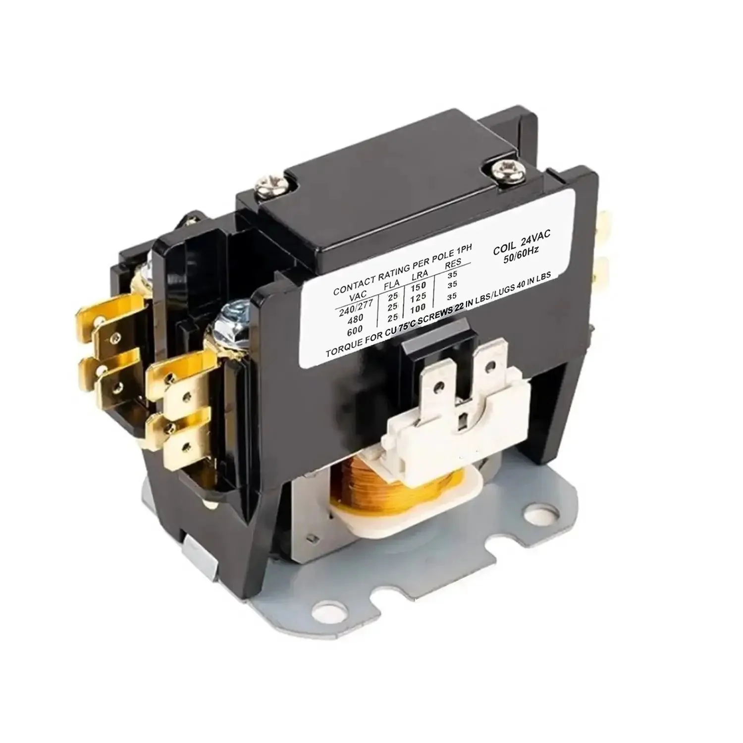 AC Contactor 1 Pole 25A 24V Workhorse Heavy Duty Definite Purpose Relay Built For Air Conditioner Condenser And Compressor Units With Copper Coil Terminals And Flame Retardant Housing