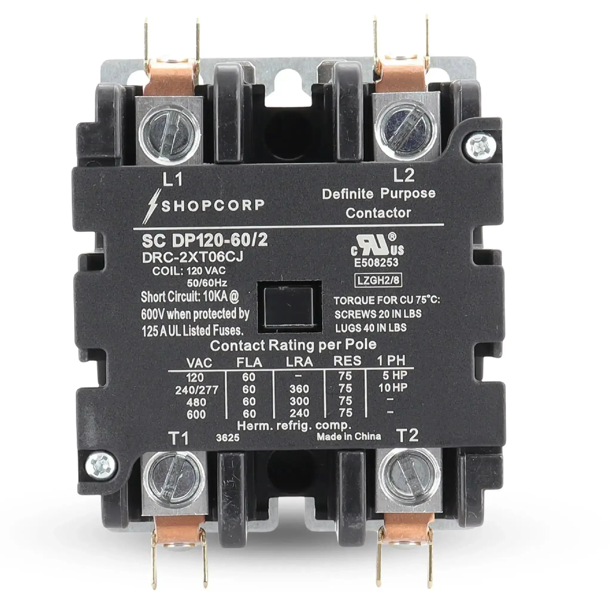 AC Contactor 60 Amp 2 Pole 120V Coil Definite Purpose UL Listed for HVAC Refrigeration and Heat Pumps Pro Grade Heavy Duty with AgCdO Contacts for Superior Conductivity and Arc Resistance