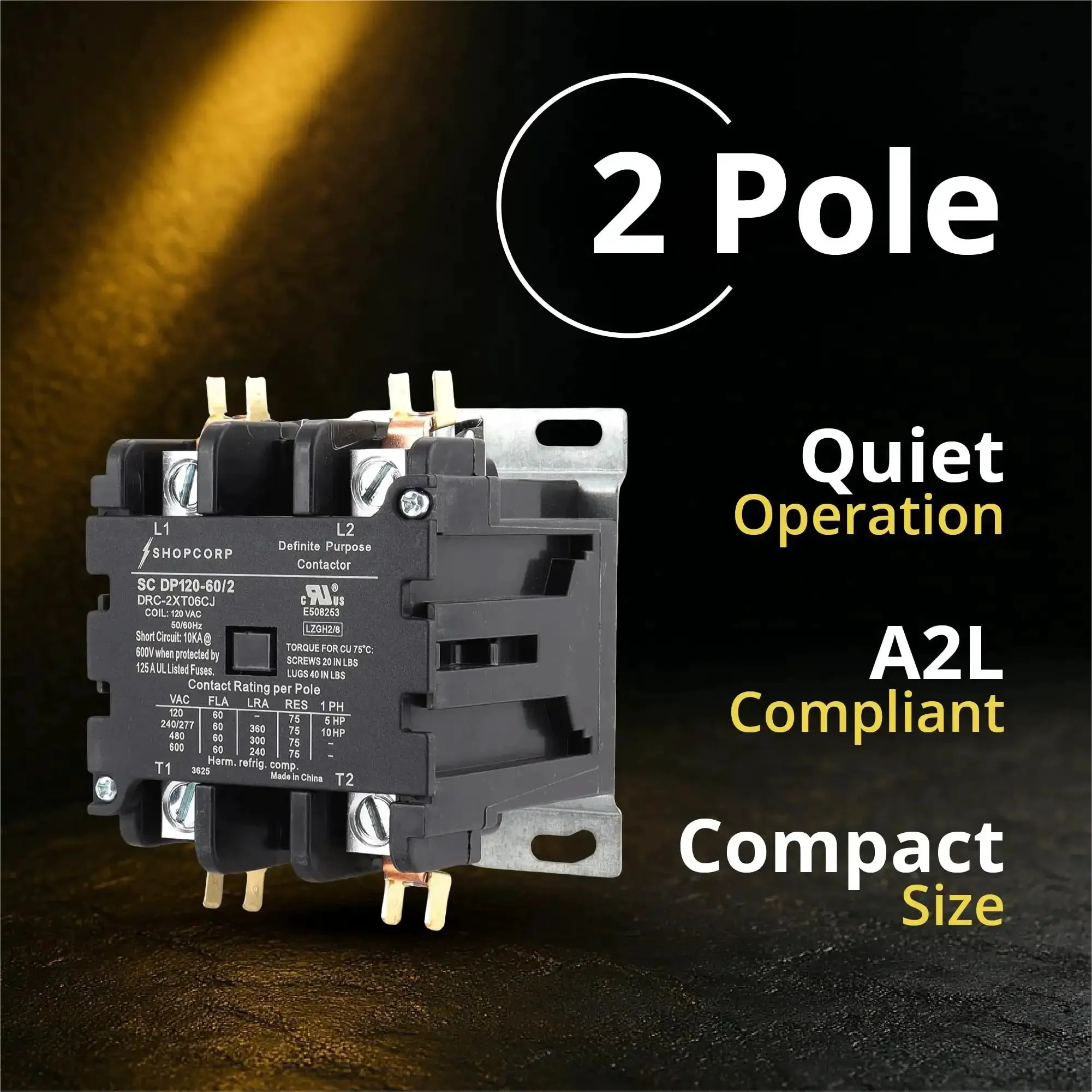 AC Contactor 60 Amp 2 Pole 120V Coil Definite Purpose UL Listed for HVAC Refrigeration and Heat Pumps Pro Grade Heavy Duty with AgCdO Contacts for Superior Conductivity and Arc Resistance - Image 5