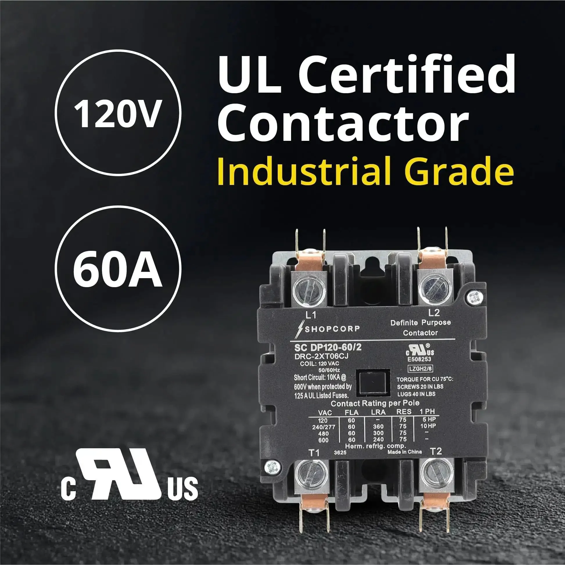 AC Contactor 60 Amp 2 Pole 120V Coil Definite Purpose UL Listed for HVAC Refrigeration and Heat Pumps Pro Grade Heavy Duty with AgCdO Contacts for Superior Conductivity and Arc Resistance - Image 7