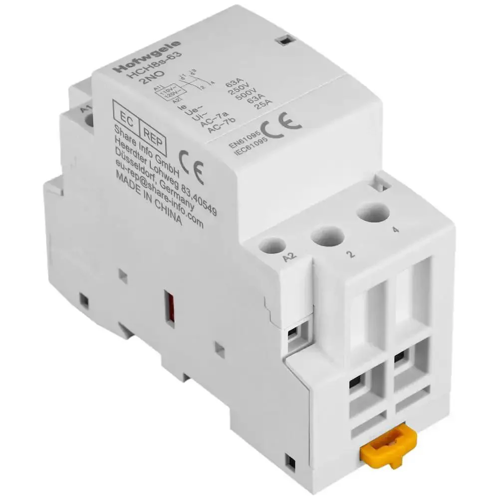 AC Contactor 63A 2 Pole Workhorse With Two Normally Open Contacts, 110V Coil, 35mm DIN Rail Mount, 500V Ui And 230V Ue, Industrial Electric Switch For Home Workshop And Equipment, Ideal For Motor Control And Pumps - Image 4