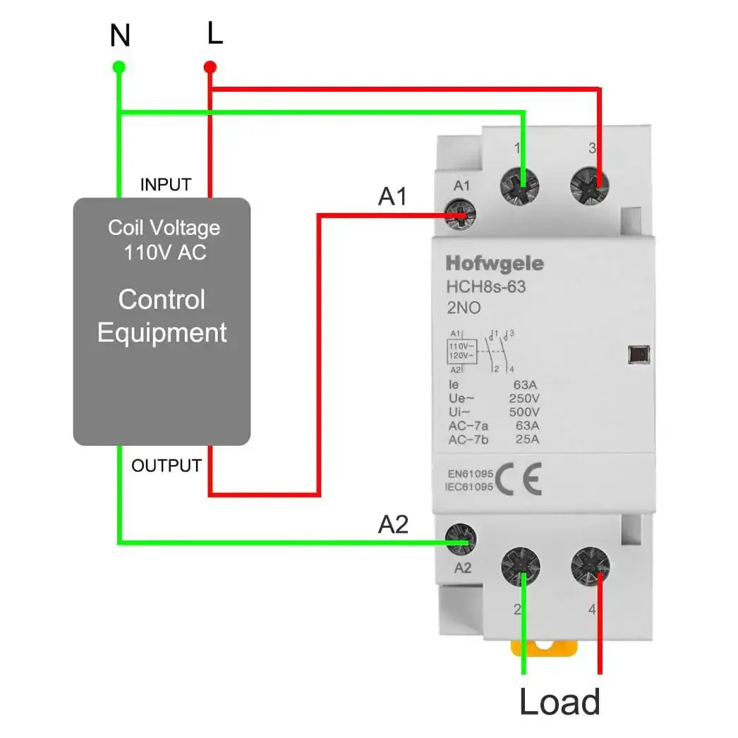 AC Contactor 63A 2 Pole Workhorse With Two Normally Open Contacts, 110V Coil, 35mm DIN Rail Mount, 500V Ui And 230V Ue, Industrial Electric Switch For Home Workshop And Equipment, Ideal For Motor Control And Pumps - Image 5