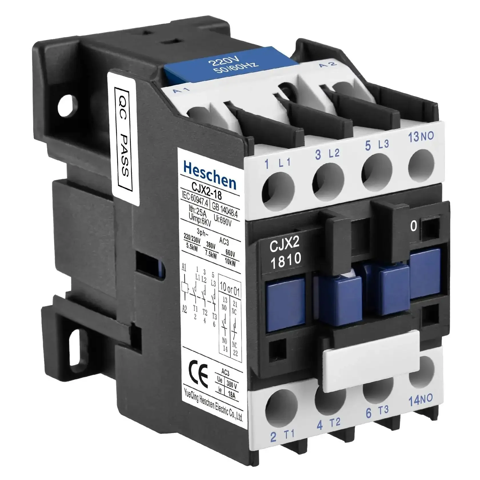 AC Contactor CJX2-1810 3 Pole Normally Open 24V Coil 380V Ue 18A Ie 50/60Hz DIN Rail Mount Heavy Duty Industrial Relay For Control Panels, Motor Startups, Conveyor Systems And Equipment Upgrades