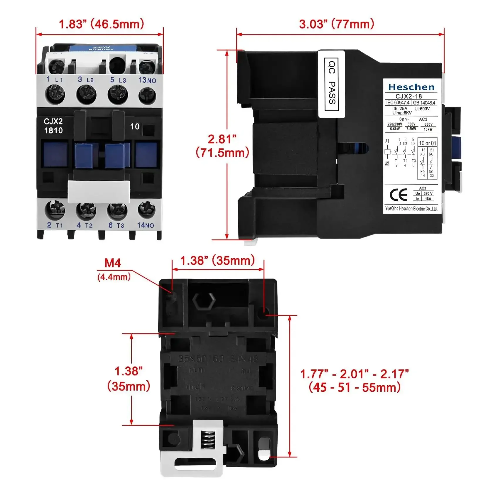 AC Contactor CJX2-1810 3 Pole Normally Open 24V Coil 380V Ue 18A Ie 50/60Hz DIN Rail Mount Heavy Duty Industrial Relay For Control Panels, Motor Startups, Conveyor Systems And Equipment Upgrades - Image 9
