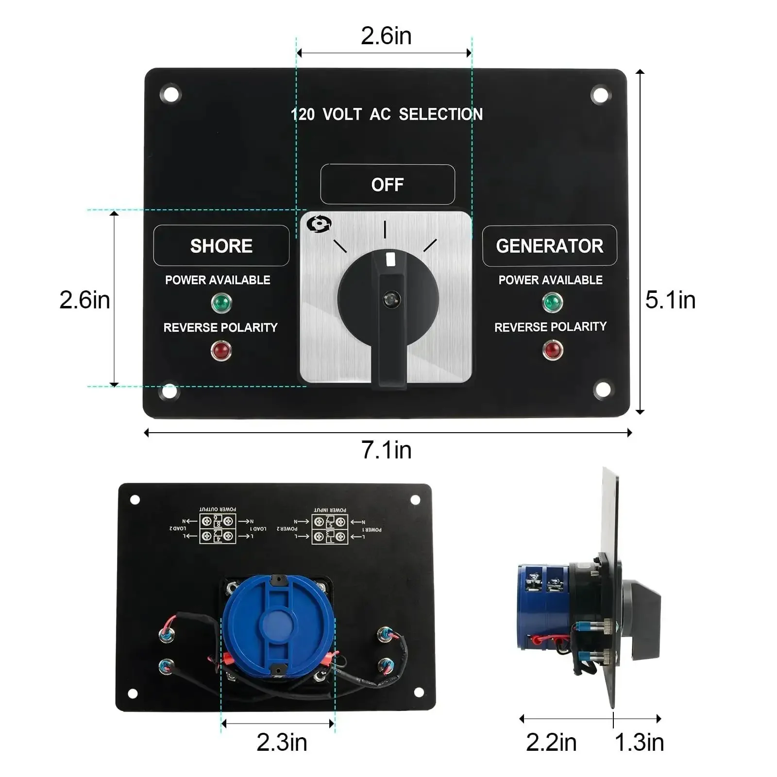 AC Rotary Selector Switch Panel 120V 30A Two Position With Reverse Polarity LED Indicator Light For Ships Commercial Vessels Naval Ships Private Yachts Marine Power Control Built To Last Rock Solid Easy Turn Knob Operation - Image 2