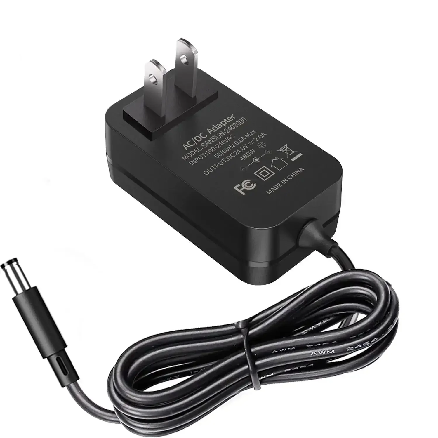 AC To DC 24V Power Supply Adapter For LED Strip Lights Surveillance Cameras CCTV External Hard Drives Monitors And More With Four Foot DC Cord And 2A Output