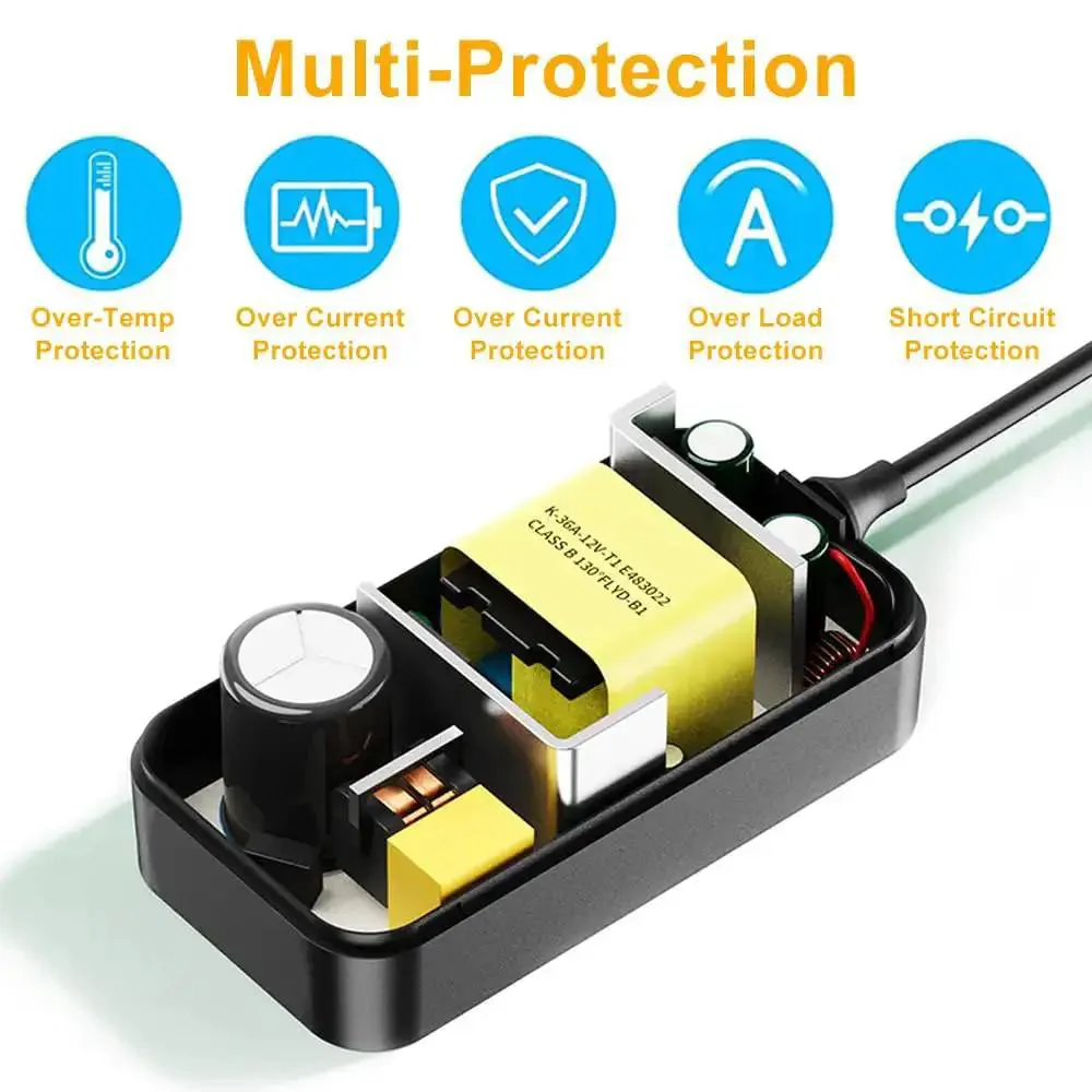 AC To DC 24V Power Supply Adapter For LED Strip Lights Surveillance Cameras CCTV External Hard Drives Monitors And More With Four Foot DC Cord And 2A Output - Image 5