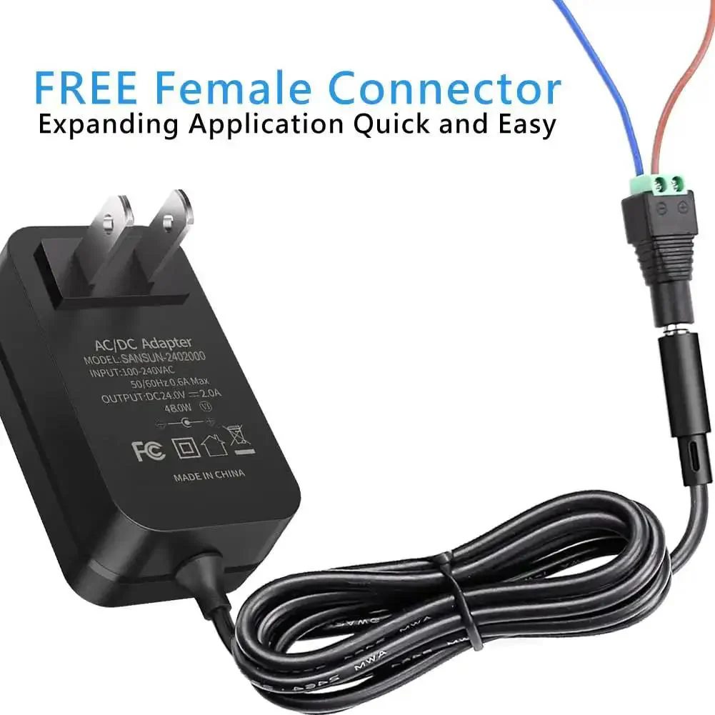 AC To DC 24V Power Supply Adapter For LED Strip Lights Surveillance Cameras CCTV External Hard Drives Monitors And More With Four Foot DC Cord And 2A Output - Image 6