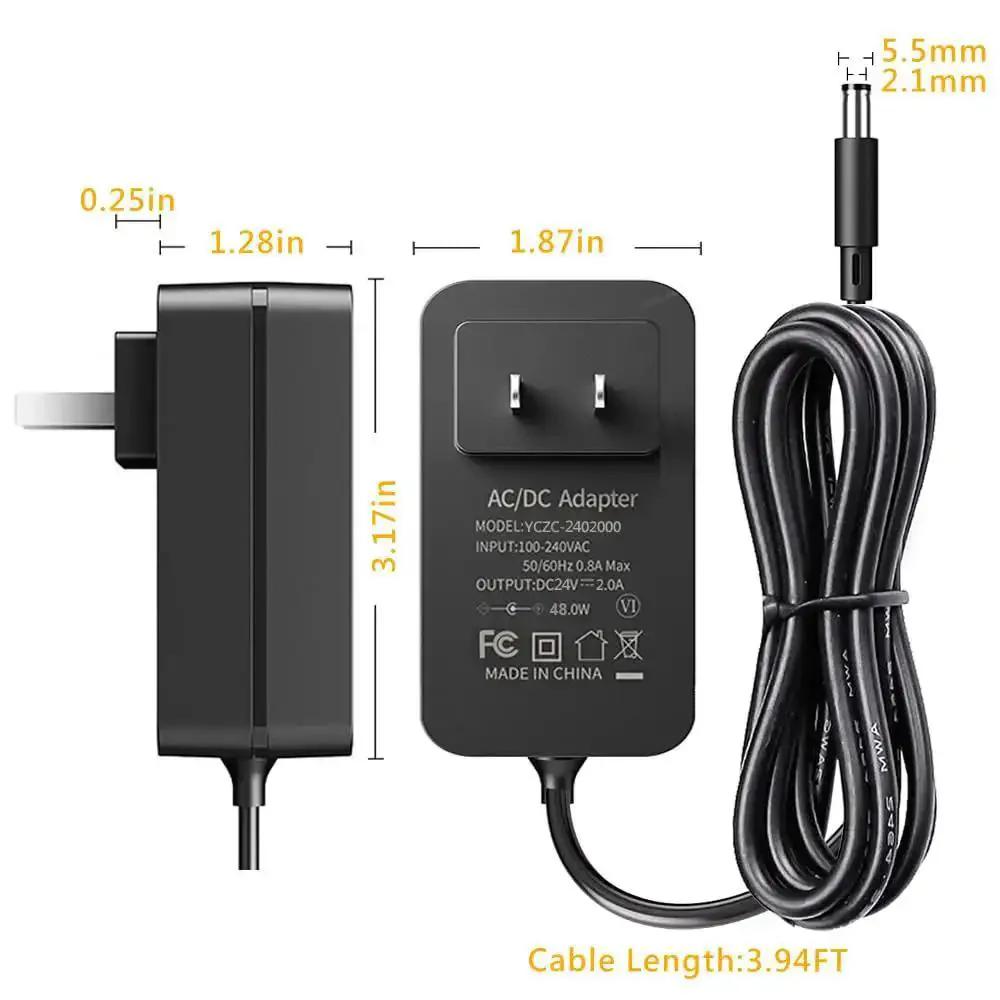AC To DC 24V Power Supply Adapter For LED Strip Lights Surveillance Cameras CCTV External Hard Drives Monitors And More With Four Foot DC Cord And 2A Output - Image 7