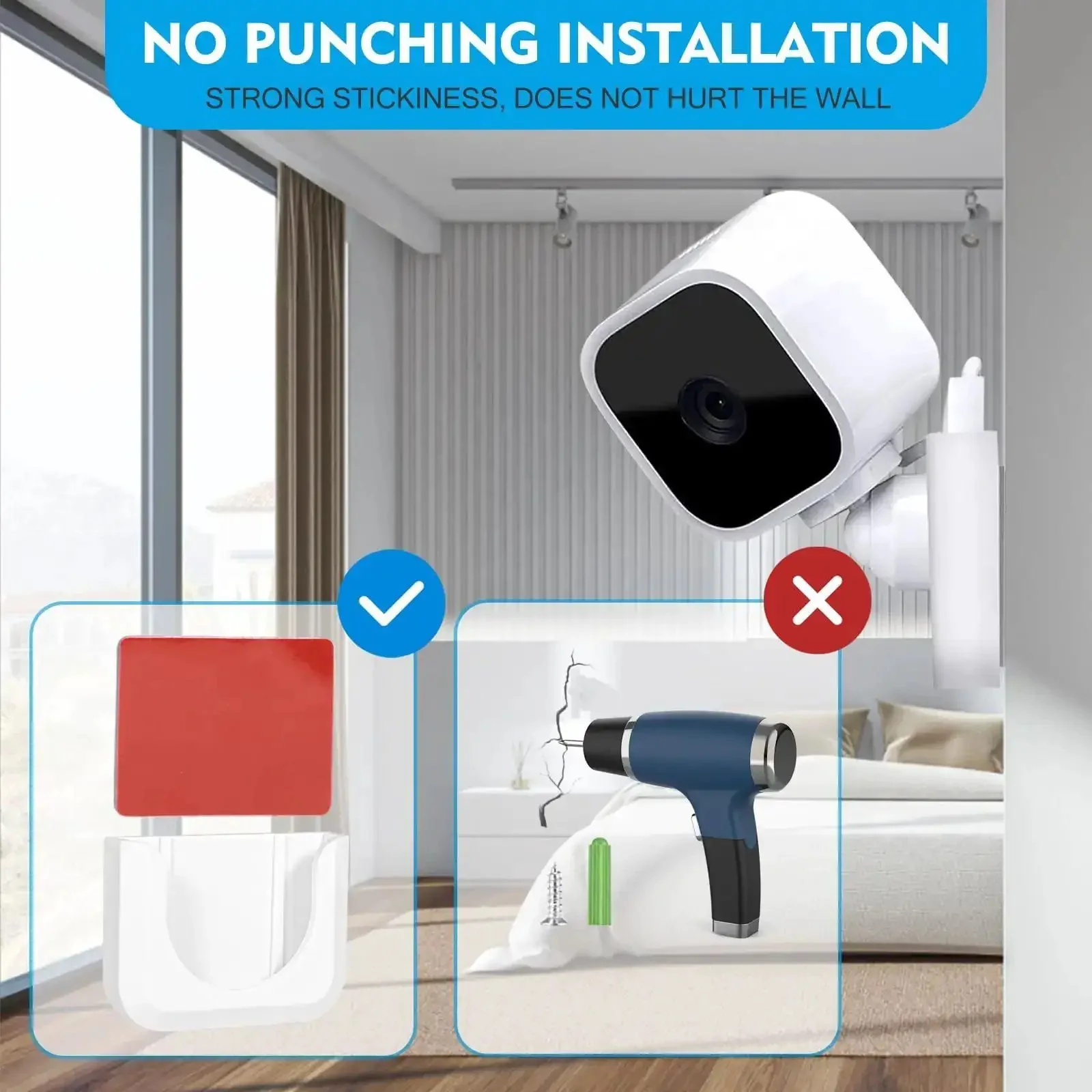 Adhesive Wall Mount Bracket For Blink Mini Indoor Camera No Drill No Screws Damage-Free Easy Install 2 Pack Stick-On Home Security Accessory For Living Room Hallway Bedroom With Clean Cable Management - Image 7