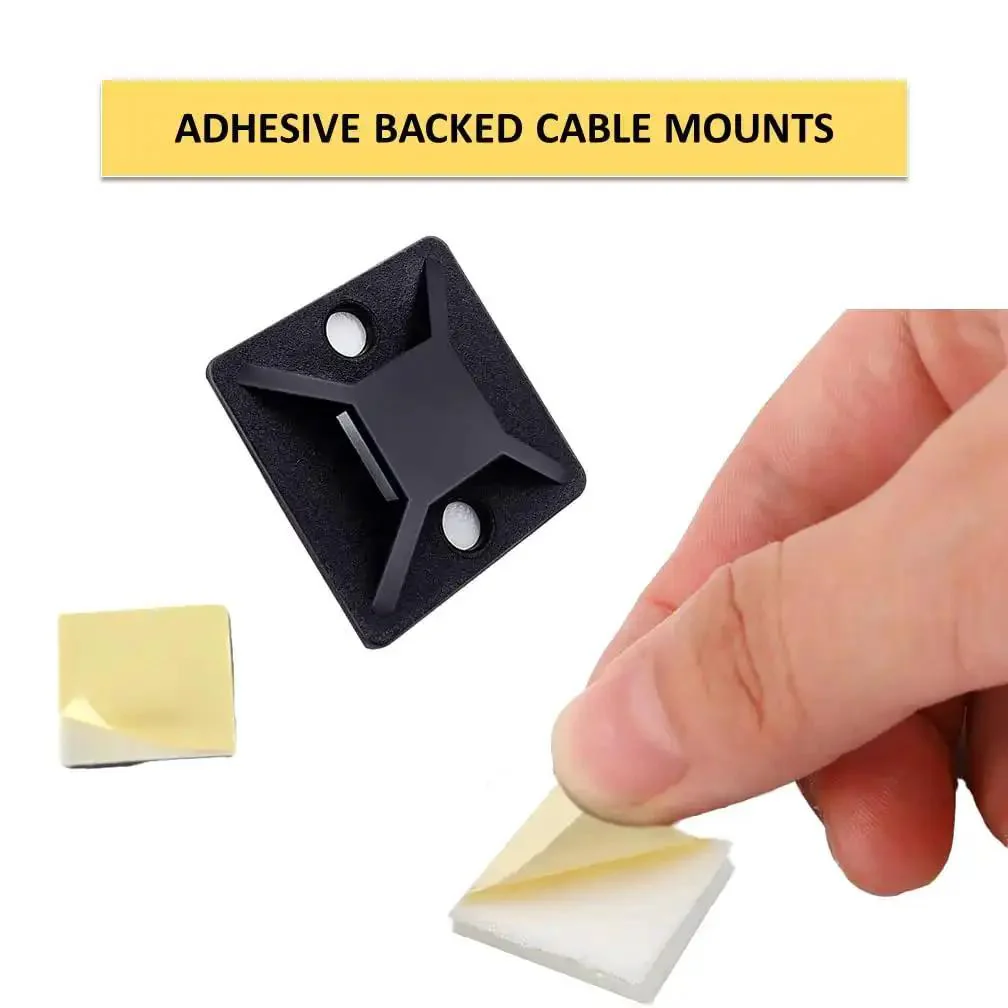 Adhesive Zip Tie Mounts Half Inch Square Black 100 Pack For Quick Cable Management Nylon Anchor Pads UV Resistant Multi Purpose Cable Tie Bases For Easy Peel And Stick Organization Of Wires And Securing 18 To 40 Pound Ties - Image 6