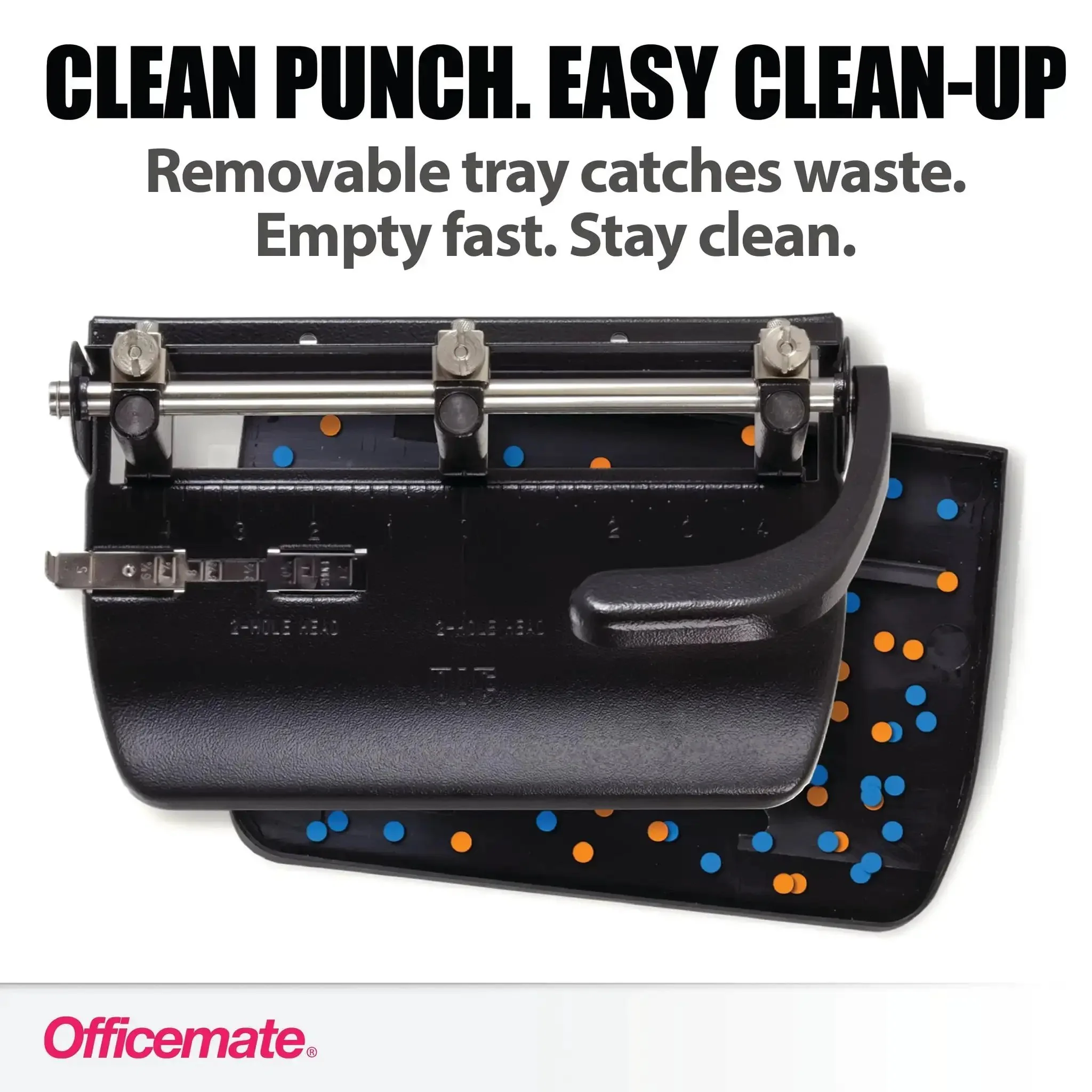 Adjustable 2 Or 3 Hole Punch For Home Office Use 32 Sheet Capacity Dual Hole Settings Built In Paper Guide For Precise Hole Alignment Ergonomic Handles Easy Clean Chip Tray Boss Level Black Office Tool - Image 5