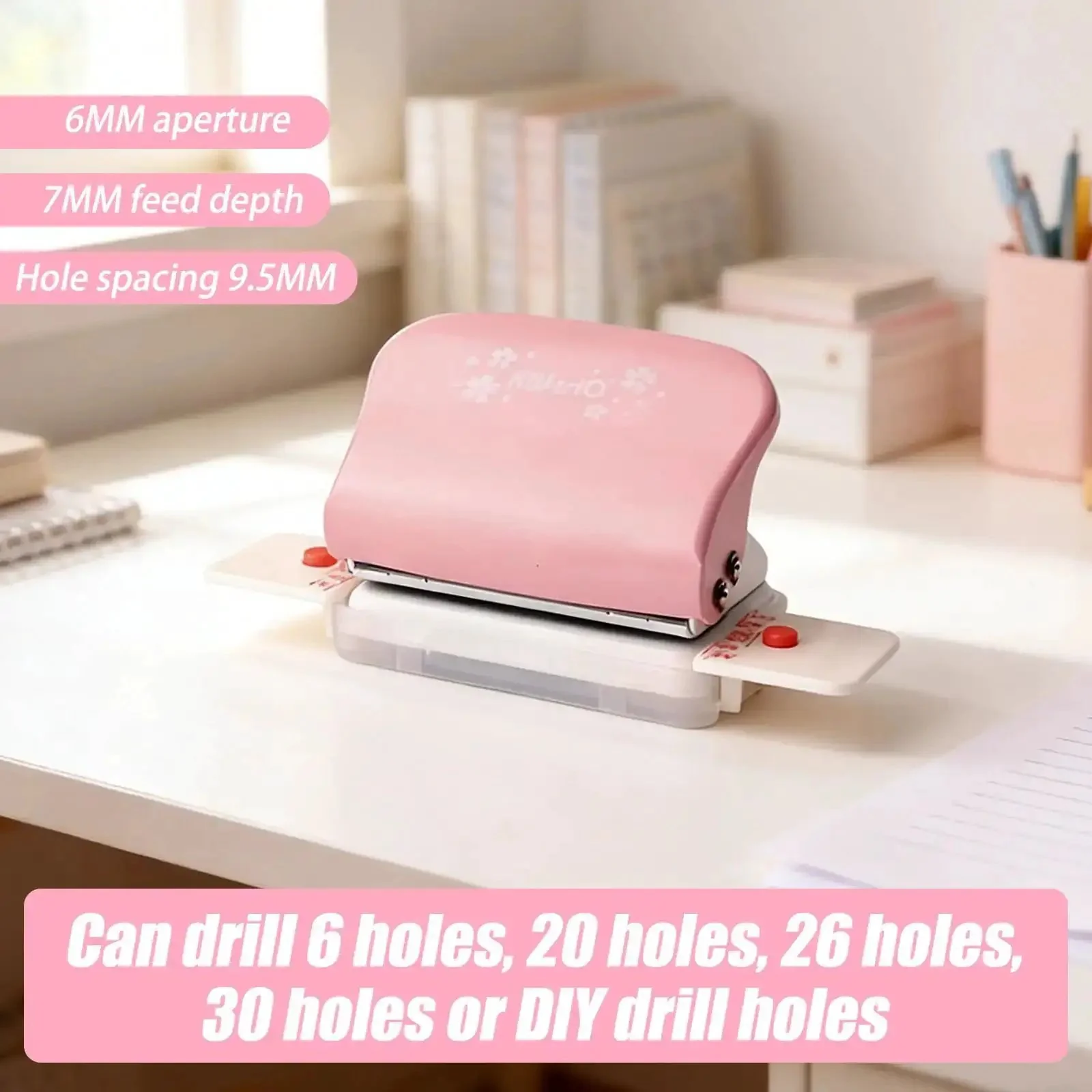 Adjustable 6 Hole Punch For Diary Planner And Binder Pages, 5.5mm Round Holes, 6-Sheet Capacity, Fits A5 A6 A7 Paper, Positioning Mark, Ideal For DIY Bookbinding, Refill Pages, Home Office And Craft Projects - Image 5