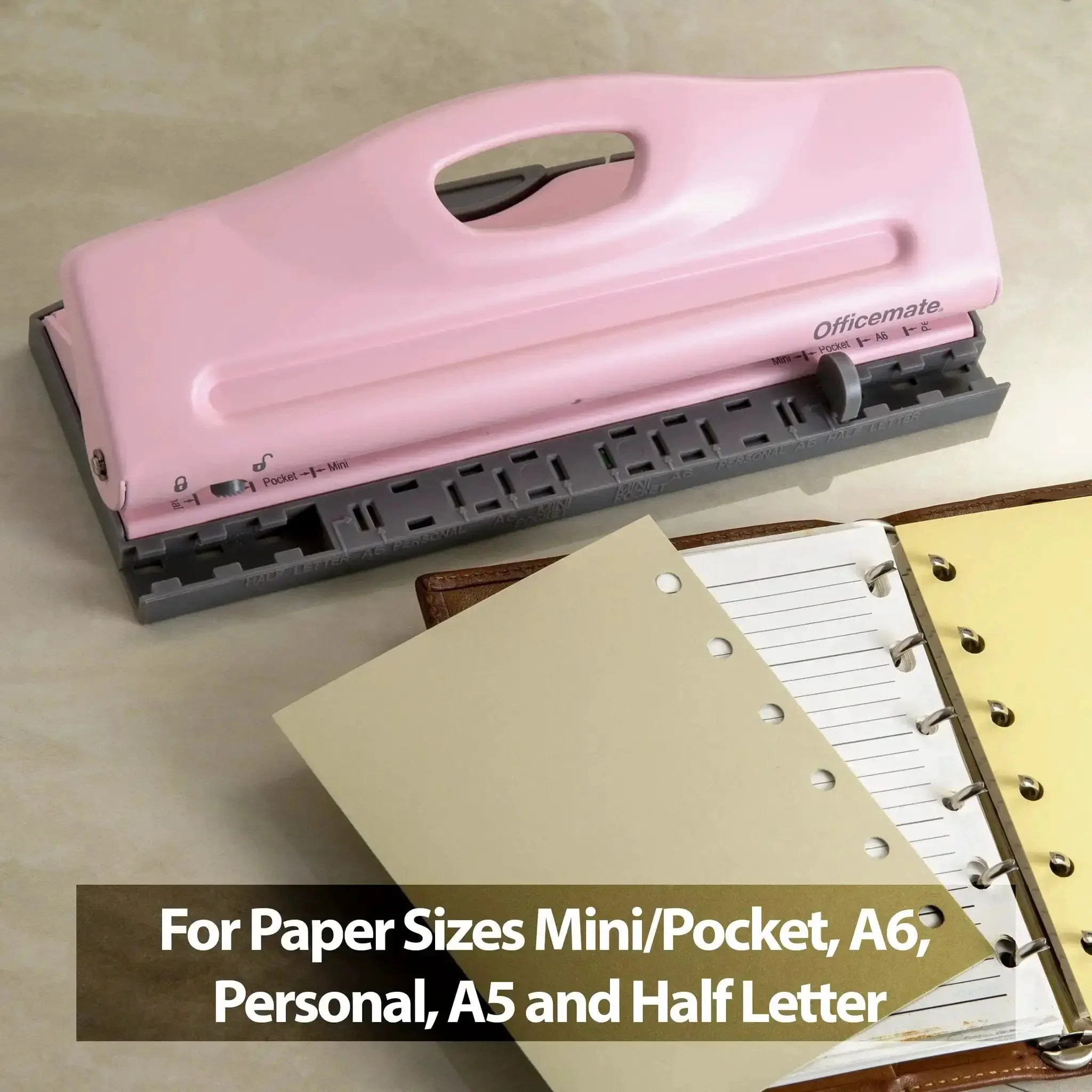 Adjustable 6 Hole Punch For Planners And Binders With 8 Sheet Capacity In Pink A5 Ready Right Out Of The Box And Versatile For Mini Pocket A6 Personal And Half Letter Paper Left Or Right Side Paper Guide - Image 4