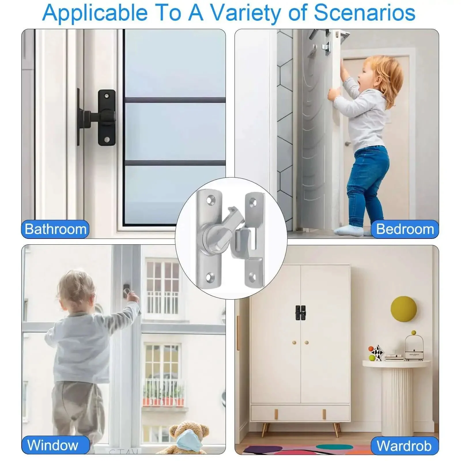 Adjustable 90 And 180 Degree Barn Door Lock Heavy Duty Rust Proof Sliding Door Latch For Barns Bathrooms Garden Window Cabinet Garage And Pet Doors Kid Safe Easy Install Space Saving - Image 4