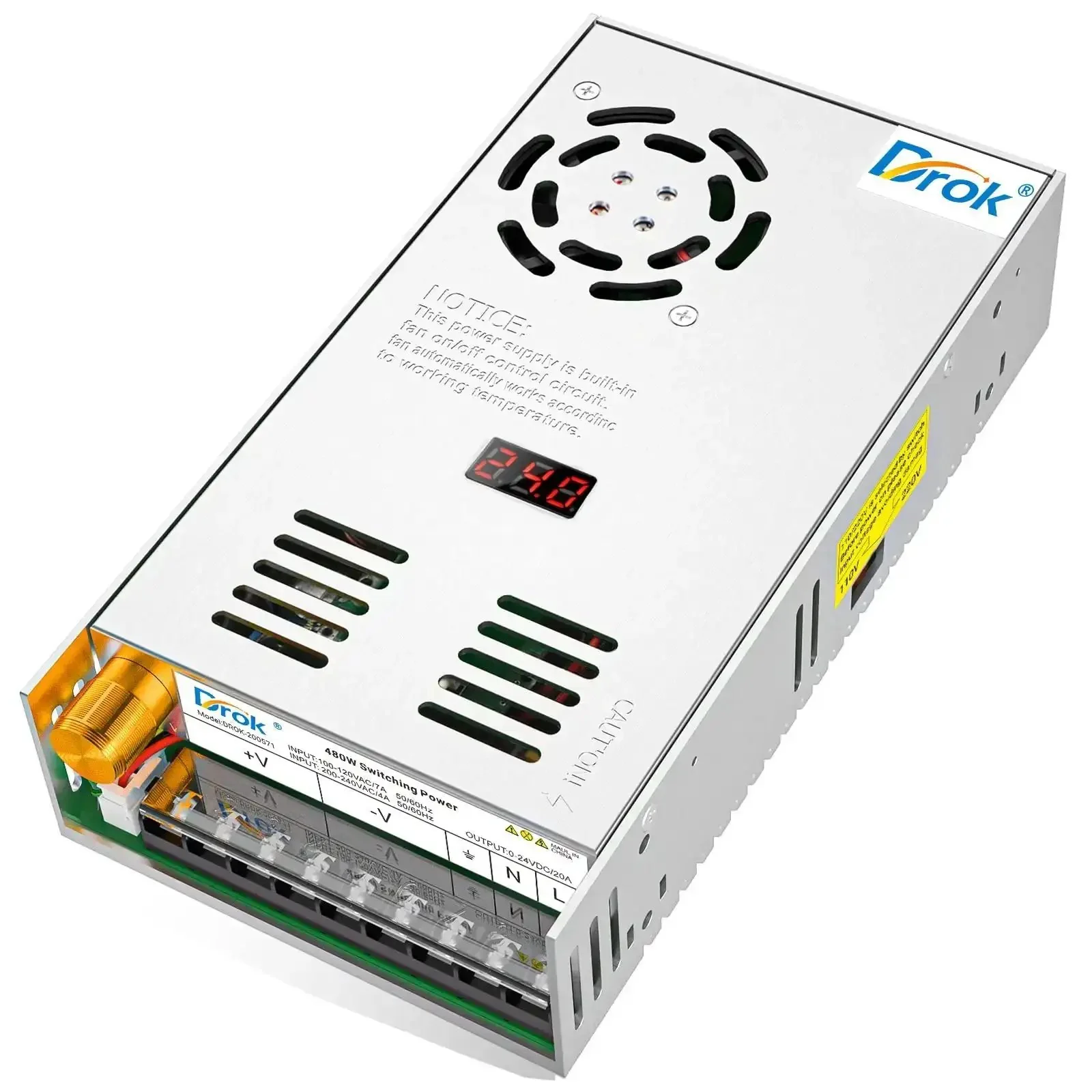 Adjustable DC Power Supply 0 To 24V, 20A Buck Converter From 110/220V AC To Regulated 24V DC, Ideal For 5V 9V 12V 24V Projects, LED Lab Testing, Computer Gear, Battery Charging, And DIY Electronics