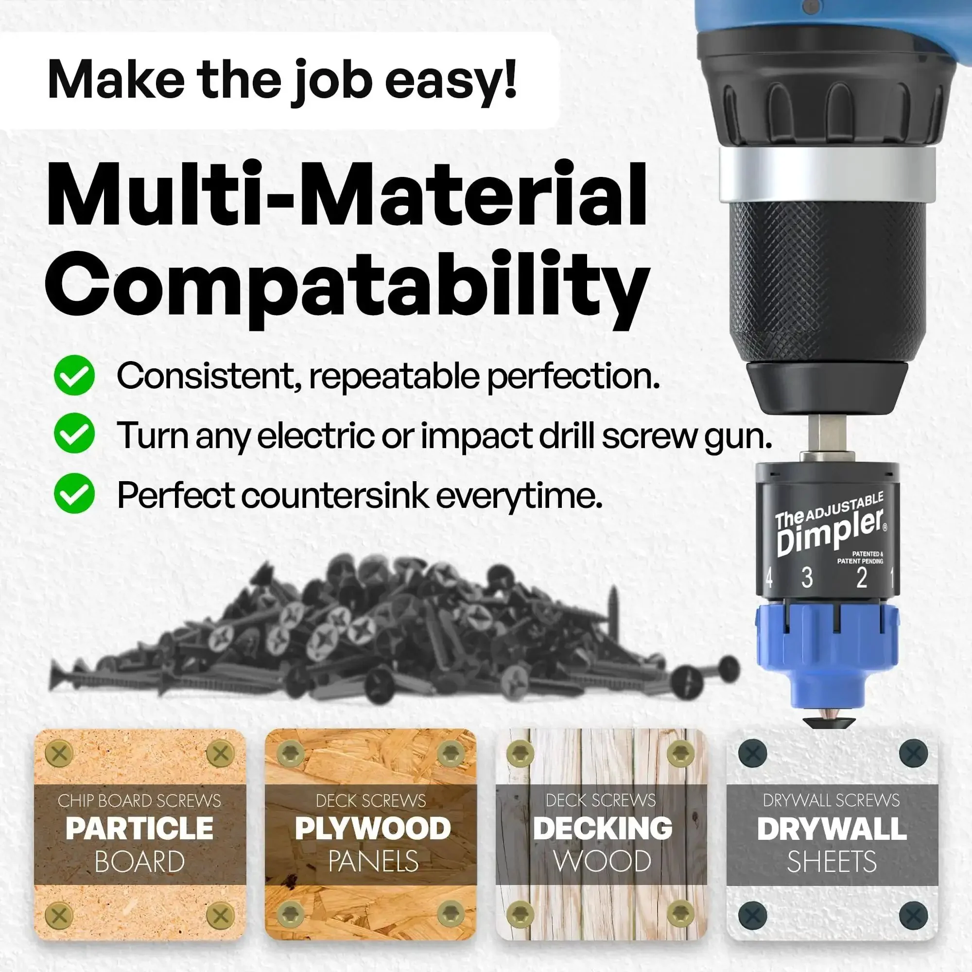 Adjustable Drywall Bit And Screw Gun Attachment Turns Any Drill Into A Drywall Screw Gun Or Deck Screwdriver With Magnetic Bit Holder For Fast, Accurate And Consistent Fastening - Image 9