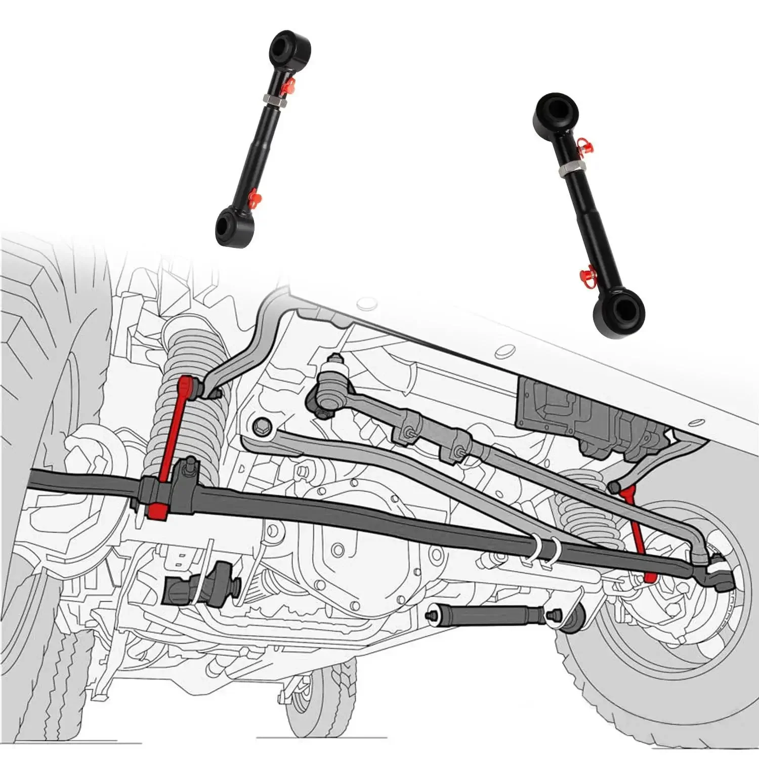Adjustable Front Sway Bar Quick Disconnects For Jeep Wrangler TJ 1998 2006 And Cherokee XJ 1984 2001 Stabilizer Bar End Links For 2.5 To 6 Inch Lift Off Road Suspension 2 Piece Heavy Duty Upgrade - Image 2