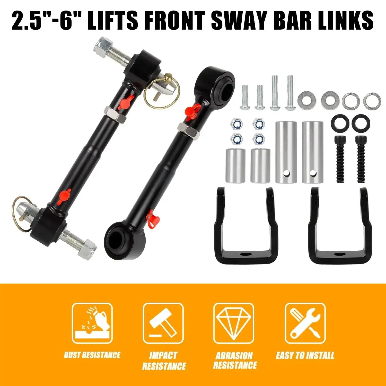 Adjustable Front Sway Bar Quick Disconnects For Jeep Wrangler TJ 1998 2006 And Cherokee XJ 1984 2001 Stabilizer Bar End Links For 2.5 To 6 Inch Lift Off Road Suspension 2 Piece Heavy Duty Upgrade - Image 3