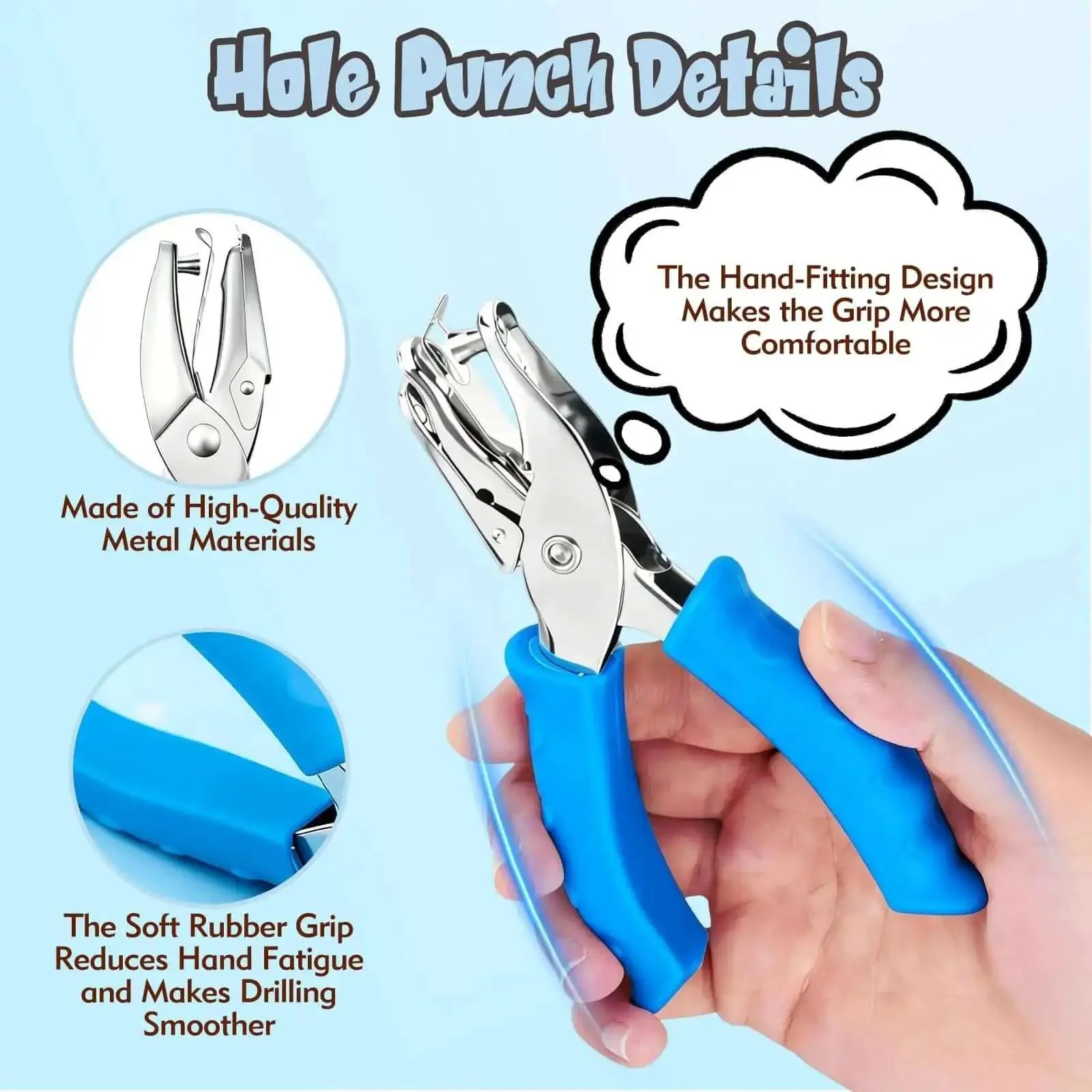 Adjustable Handheld Circle Hole Punch For Crafts And Scrapbooks With Blue Soft Grip One Quarter Inch And One Eighth Inch Heads Easy To Use For Tags Tickets Home Office And Classroom Projects Durable Metal Construction - Image 2