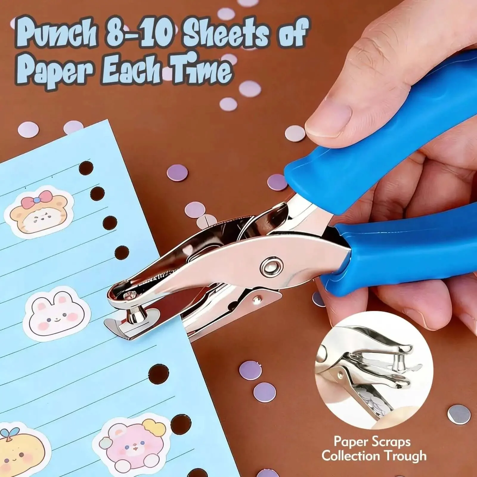 Adjustable Handheld Circle Hole Punch For Crafts And Scrapbooks With Blue Soft Grip One Quarter Inch And One Eighth Inch Heads Easy To Use For Tags Tickets Home Office And Classroom Projects Durable Metal Construction - Image 5