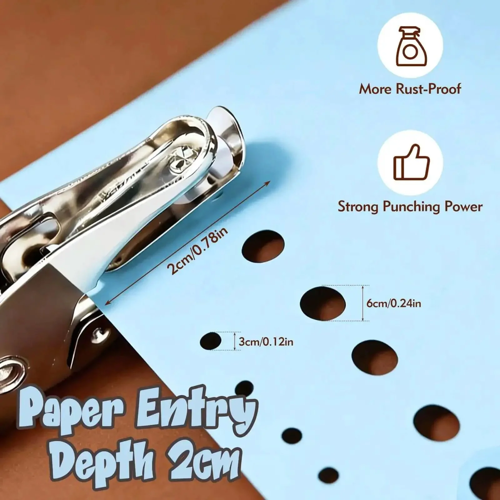 Adjustable Handheld Circle Hole Punch For Crafts And Scrapbooks With Blue Soft Grip One Quarter Inch And One Eighth Inch Heads Easy To Use For Tags Tickets Home Office And Classroom Projects Durable Metal Construction - Image 6