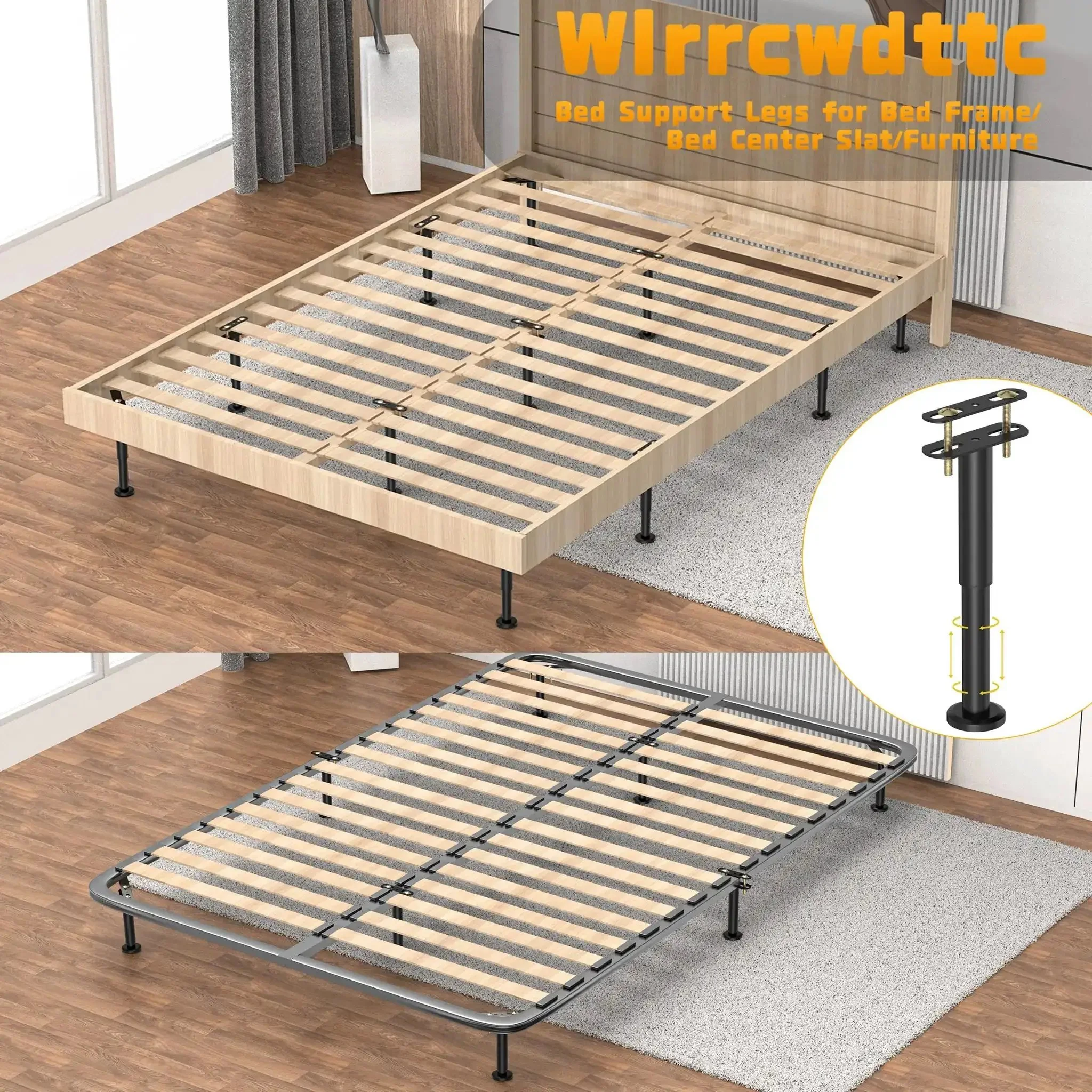 Adjustable Height Bed Support Legs 7.08 to 12.6 Inches With Swivel Base For Bed Frame Center Slats And Furniture Heavy Duty Metal Replacement Legs Ideal for Uneven Floors And Everyday Use - Image 2
