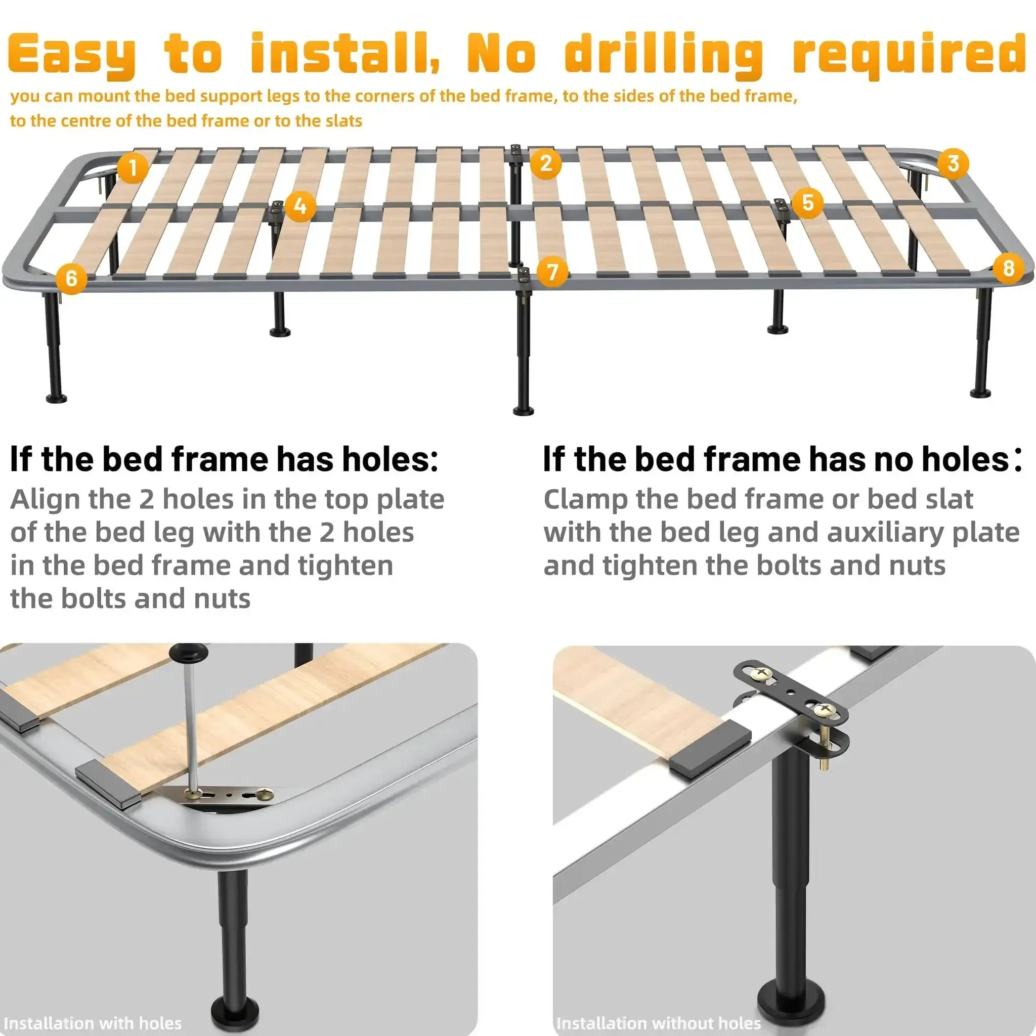 Adjustable Height Bed Support Legs 7.08 to 12.6 Inches With Swivel Base For Bed Frame Center Slats And Furniture Heavy Duty Metal Replacement Legs Ideal for Uneven Floors And Everyday Use - Image 4