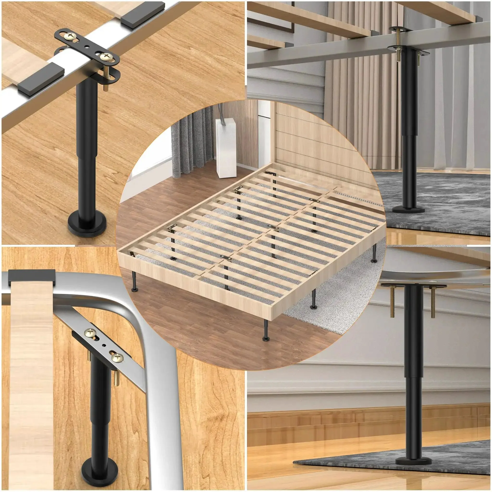 Adjustable Height Bed Support Legs 7.08 to 12.6 Inches With Swivel Base For Bed Frame Center Slats And Furniture Heavy Duty Metal Replacement Legs Ideal for Uneven Floors And Everyday Use - Image 5