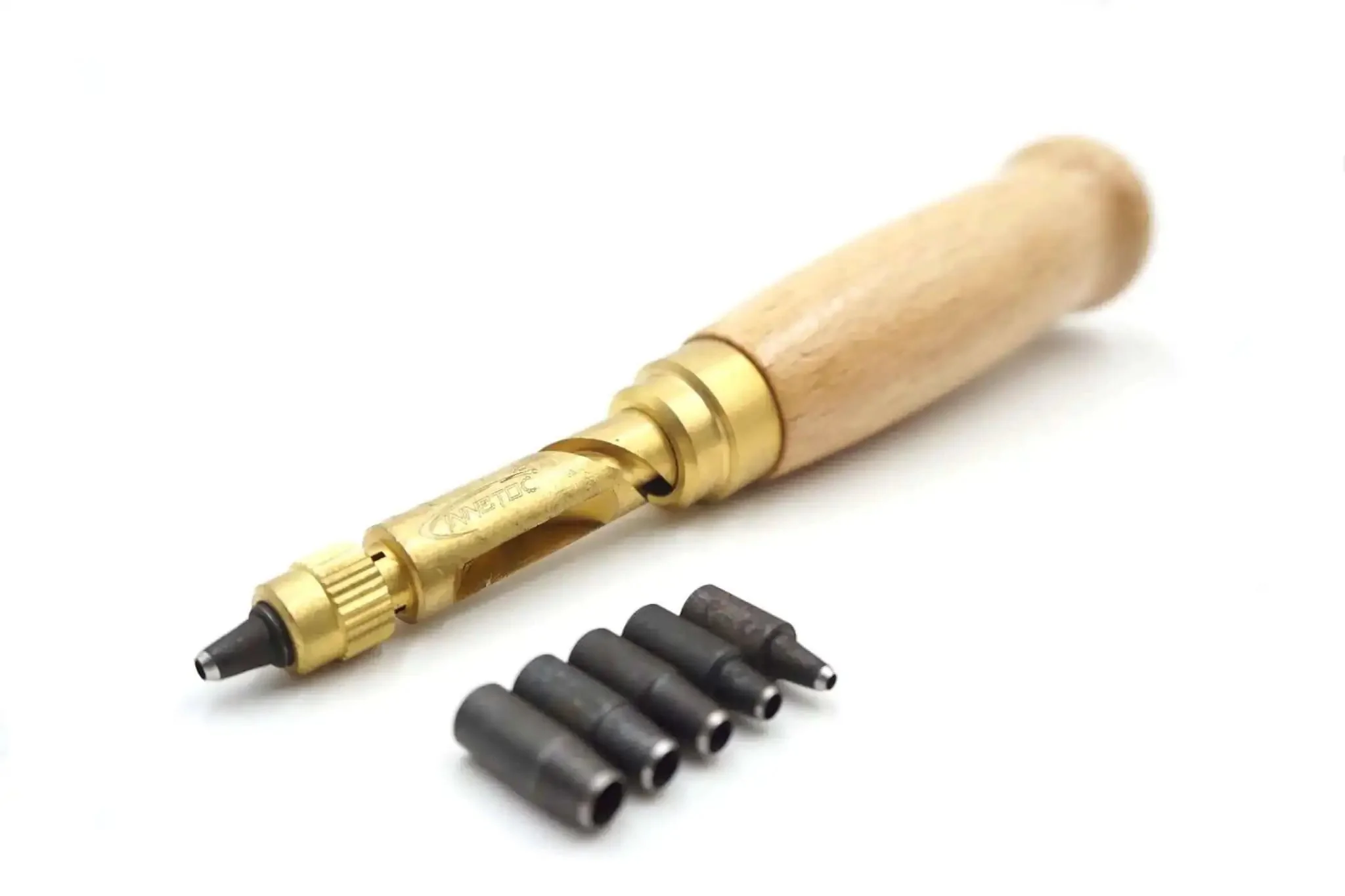 Adjustable Hole Punch For Bookbinding And Crafts With Six Punch Sizes 1.5mm To 4mm Wood Handle Steel Brass Construction No Hammer Needed Great For Leather Paper Scrapbooking And DIY Projects - Image 2