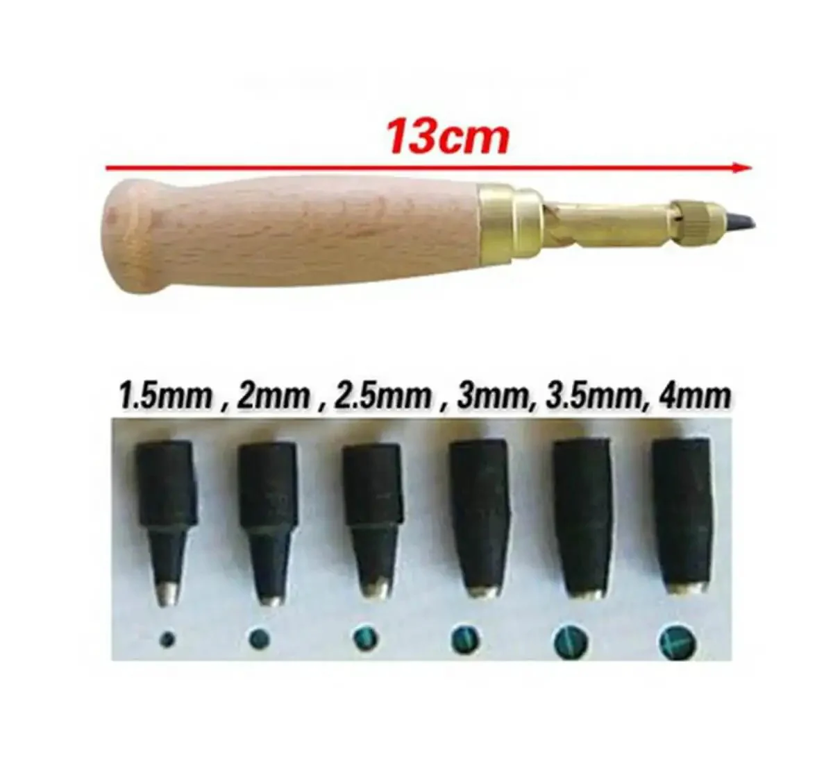 Adjustable Hole Punch For Bookbinding And Crafts With Six Punch Sizes 1.5mm To 4mm Wood Handle Steel Brass Construction No Hammer Needed Great For Leather Paper Scrapbooking And DIY Projects - Image 4