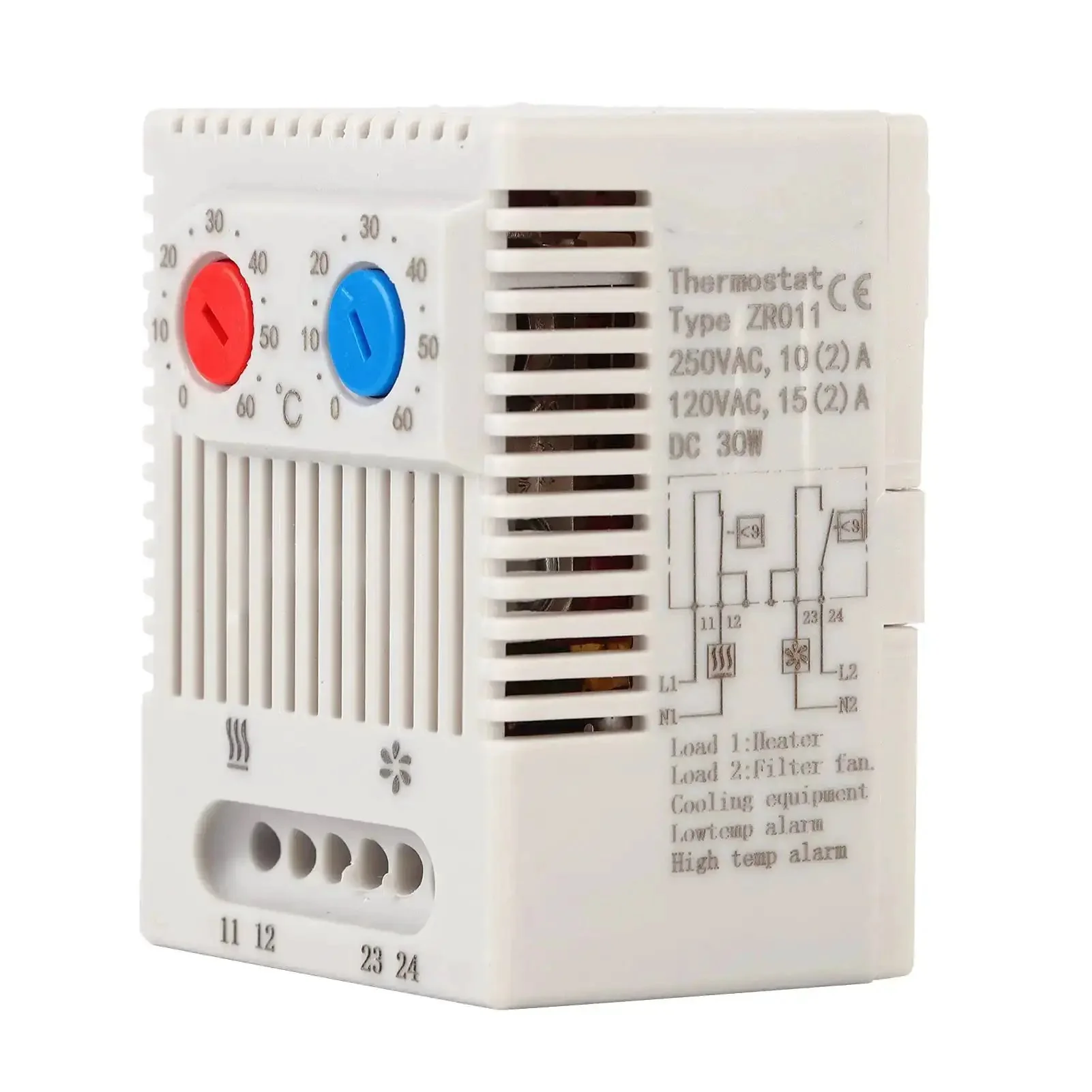 Adjustable Mechanical Thermostat Switch For Industrial Use, Built Tough, Impact Resistant Housing, 35mm DIN Rail Mount, Precise 0 To 60 C Temperature Control, Chemically Resistant, Ideal For Labs, Workshops, And Factories, Model ZR011