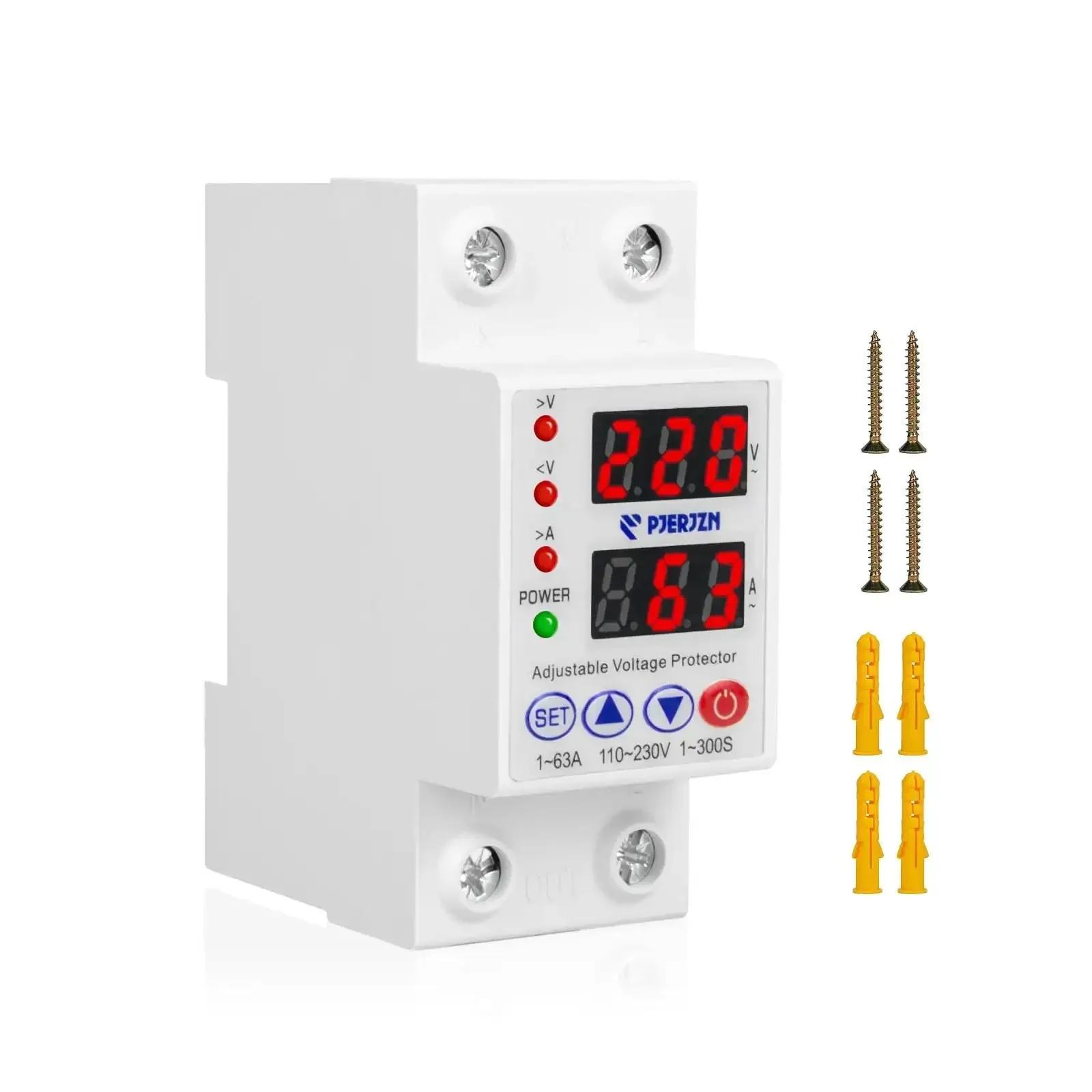 Adjustable Miniature Circuit Breaker With Time Delay And Auto Reset No Nonsense Safety, 110/230V Two Pole, 1 To 63A Current Limit, Quick Disconnect, Overvoltage And Undervoltage Protection For Safe Home And Shop Electrical