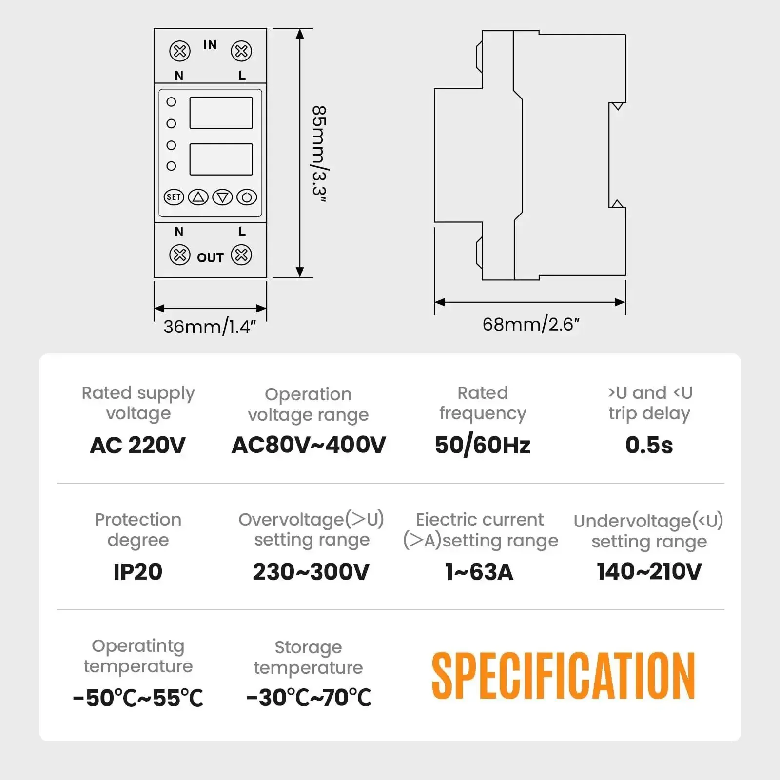 Adjustable Miniature Circuit Breaker With Time Delay And Auto Reset No Nonsense Safety, 110/230V Two Pole, 1 To 63A Current Limit, Quick Disconnect, Overvoltage And Undervoltage Protection For Safe Home And Shop Electrical - Image 3