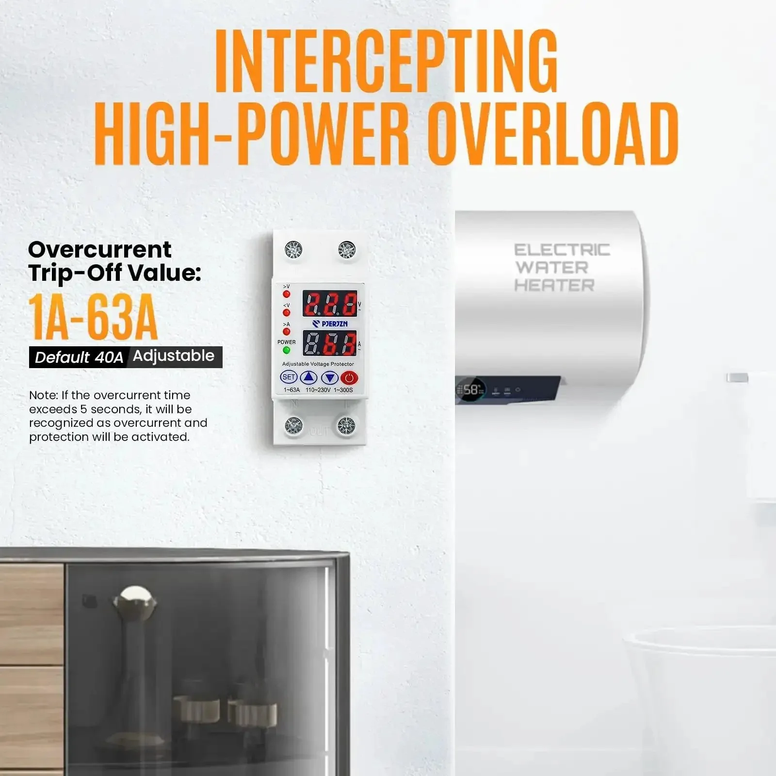 Adjustable Miniature Circuit Breaker With Time Delay And Auto Reset No Nonsense Safety, 110/230V Two Pole, 1 To 63A Current Limit, Quick Disconnect, Overvoltage And Undervoltage Protection For Safe Home And Shop Electrical - Image 6