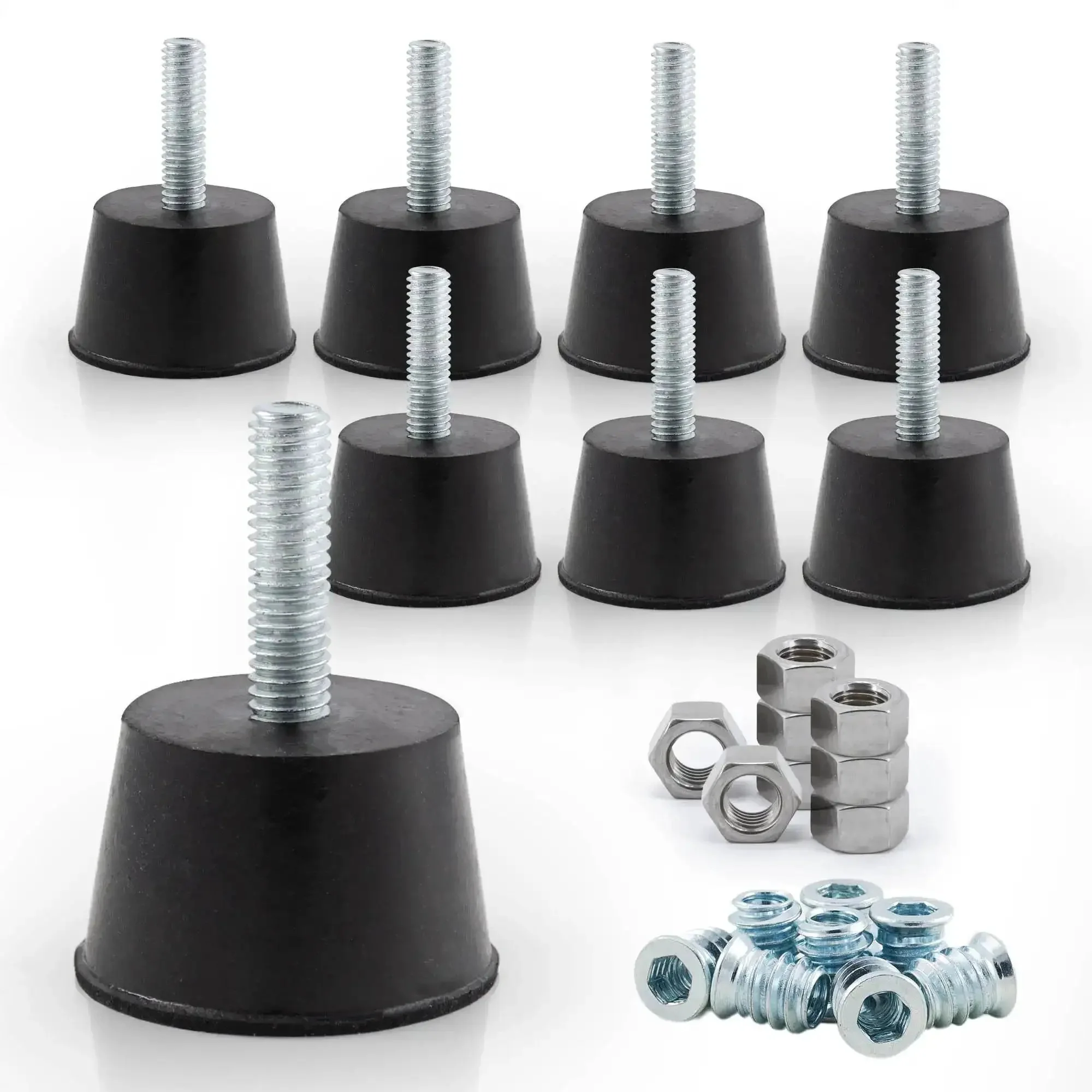 Adjustable One Quarter Inch Rubber Threaded Furniture Levelers Eight Pack Screw In Table Chair Feet Glides For Chairs Tables Cabinets And Patio Furniture