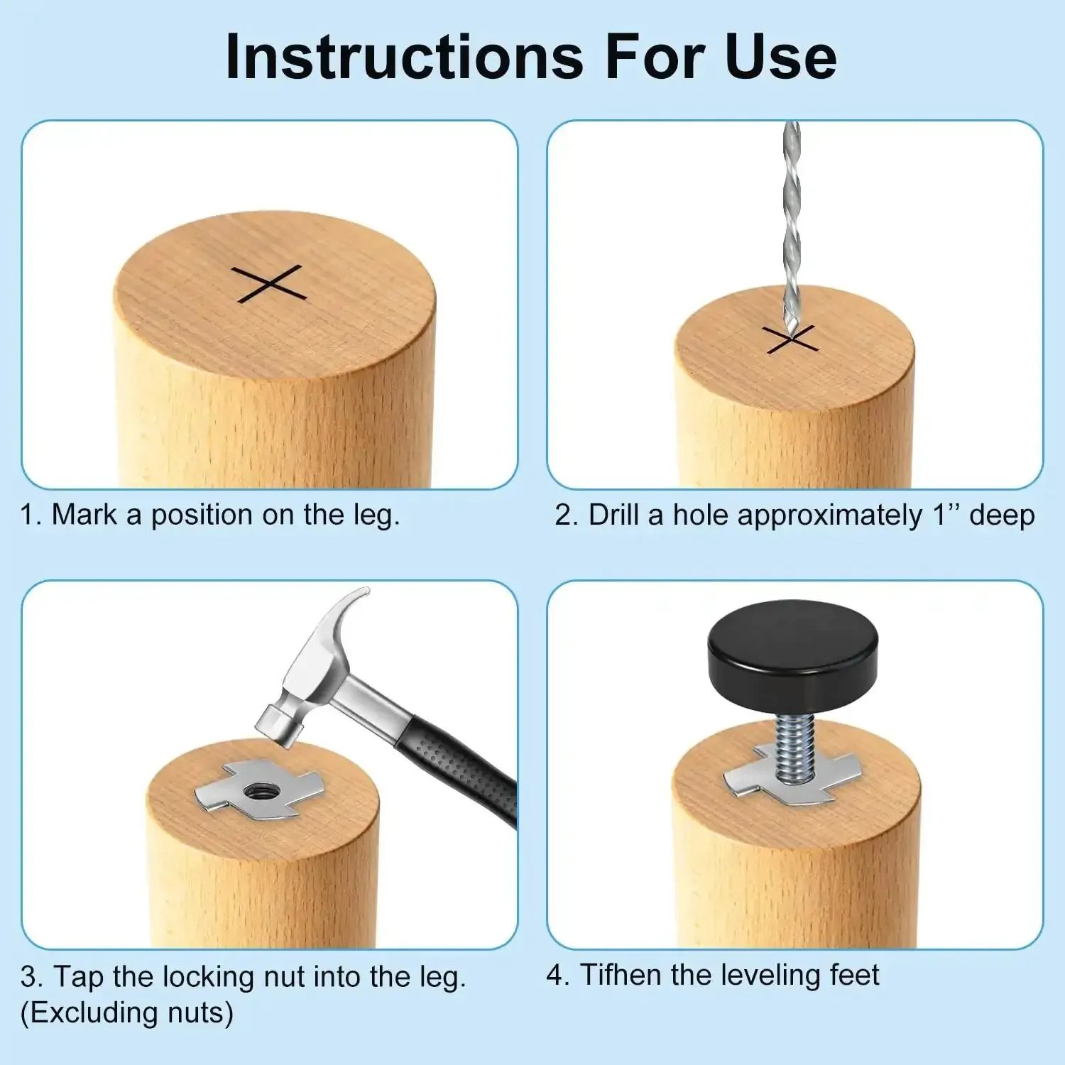 Adjustable One Quarter Inch Thread Leveling Feet With T Nuts 12 Pack Screw In Furniture Levelers For Desks Tables Cabinets And Chairs Heavy Duty Floor Protecting Feet With One Inch Base - Image 7