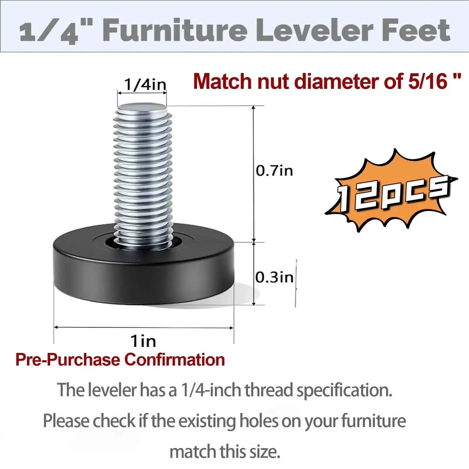 Adjustable One Quarter Inch Threaded Furniture Feet Pack Of 12 Screw In Leveling Feet For Tables Cabinets Chairs And Stools With One Quarter Inch UNC Thread For Easy, Smooth Leveling And Stable DIY Projects - Image 5