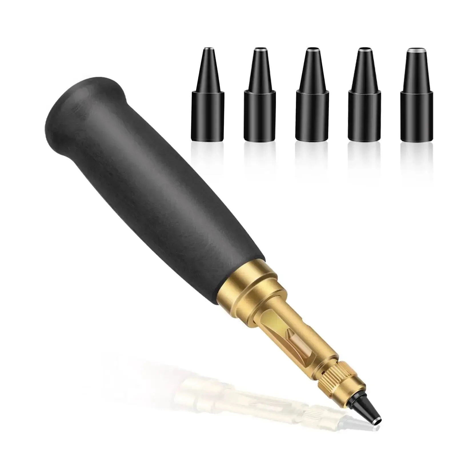 Adjustable Screw Hole Punch Tool With Black Wooden Handle For Bookbinding And Leather Craft Do It All Hole Puncher With Six Tip Sizes From 1.5mm To 4mm Reusable Punch Bits And Durable Wood Grip