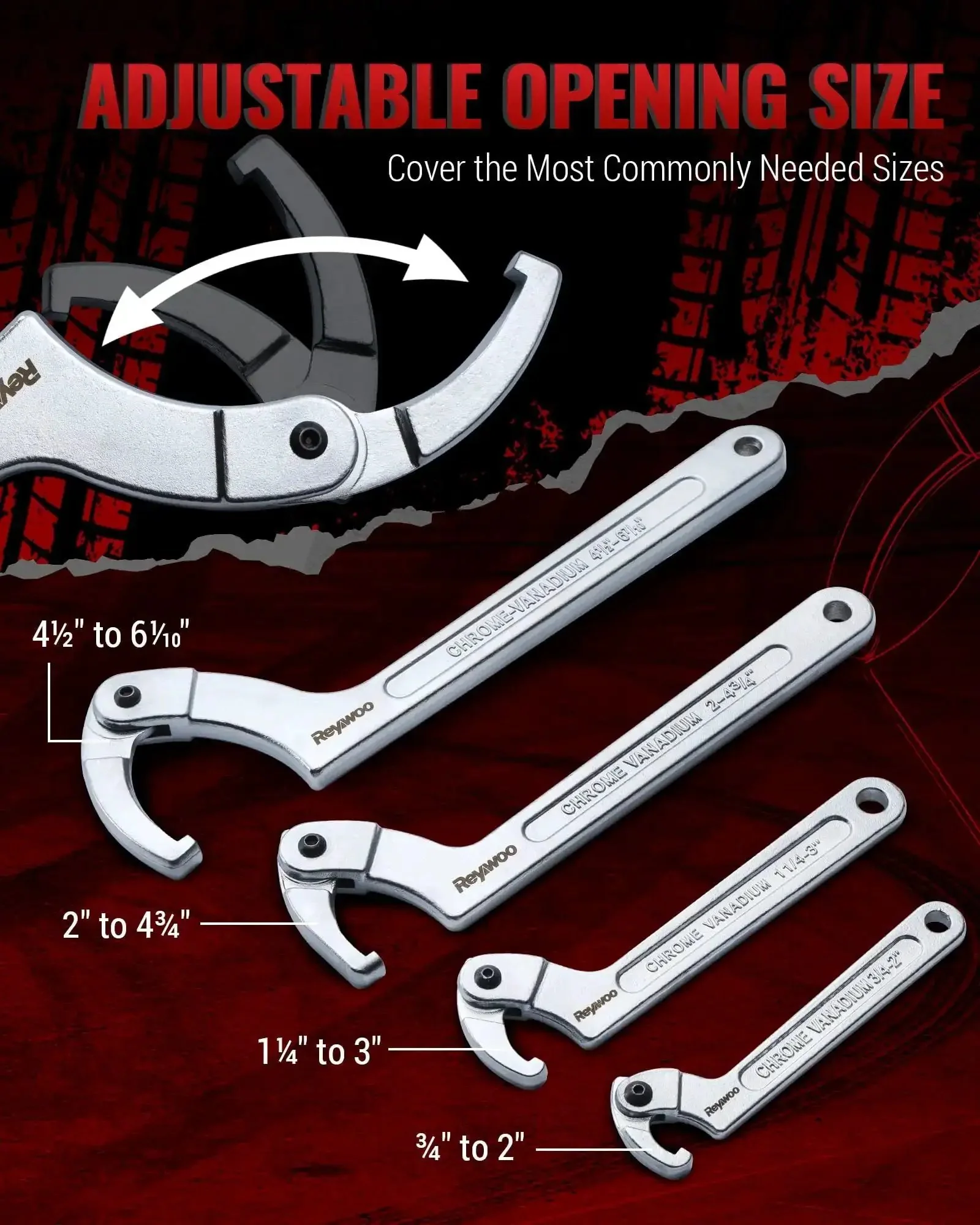 Adjustable Spanner Wrench Set With Changeable Heads All In One Eleven Piece Tool Kit For Hydraulic Ram Cylinders DIY Ready Machinery And Vehicles With Square Slot And Round Hole Adapters - Image 6