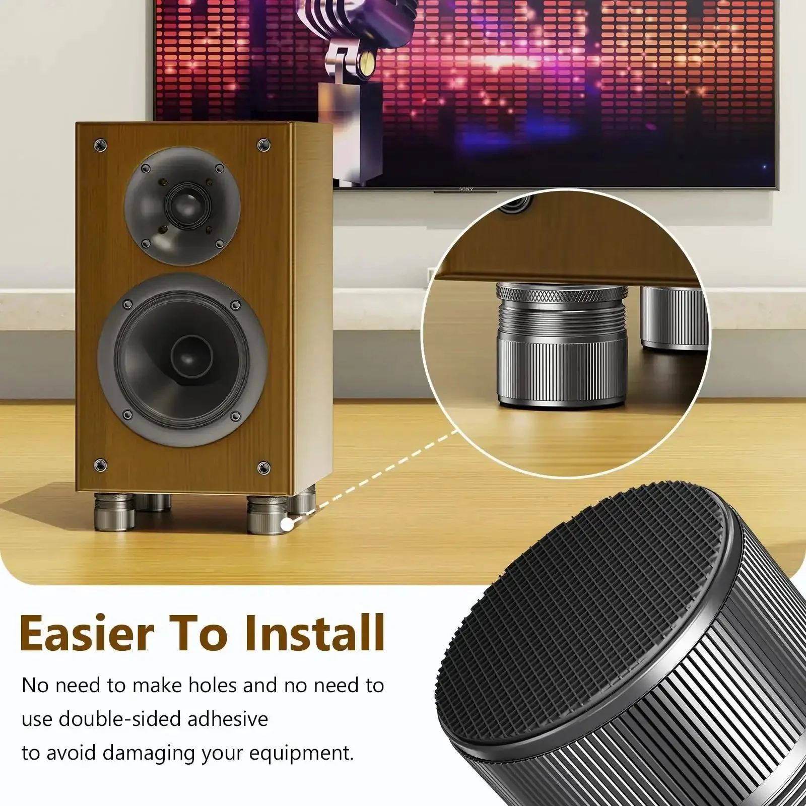Adjustable Speaker Isolation Feet 4 Pack With Height Adjustable 0.9 to 1.5 Inch Vibration Damping Stands Non Slip Pads Heavy Duty 500 Lb Capacity For Subwoofers Turntables Home Audio And Furniture - Image 6