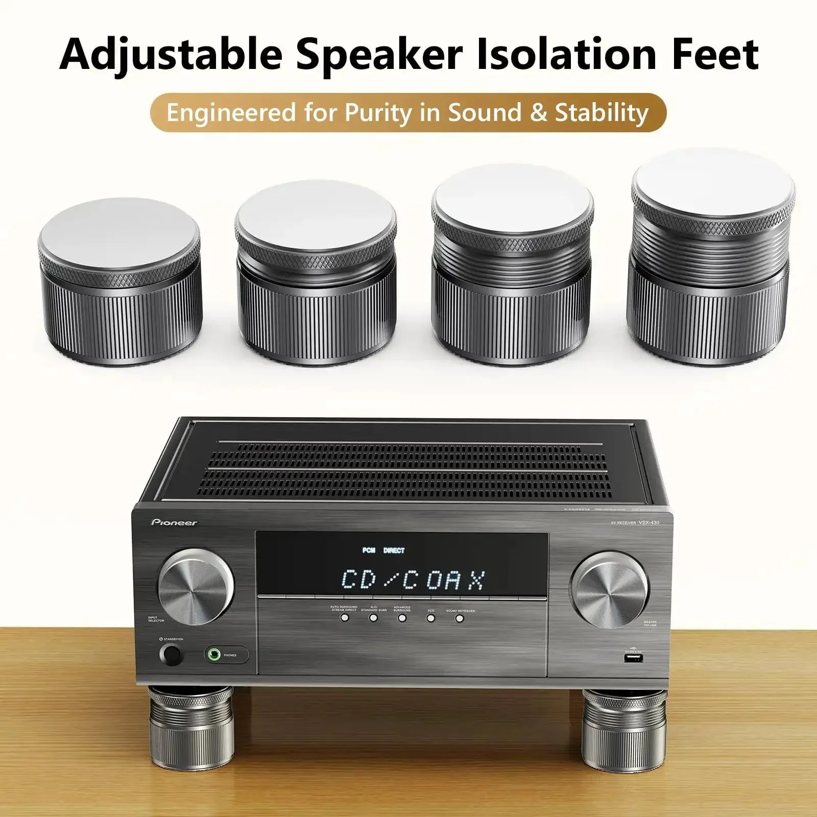 Adjustable Speaker Isolation Feet 4 Pack With Height Adjustable 0.9 to 1.5 Inch Vibration Damping Stands Non Slip Pads Heavy Duty 500 Lb Capacity For Subwoofers Turntables Home Audio And Furniture - Image 7